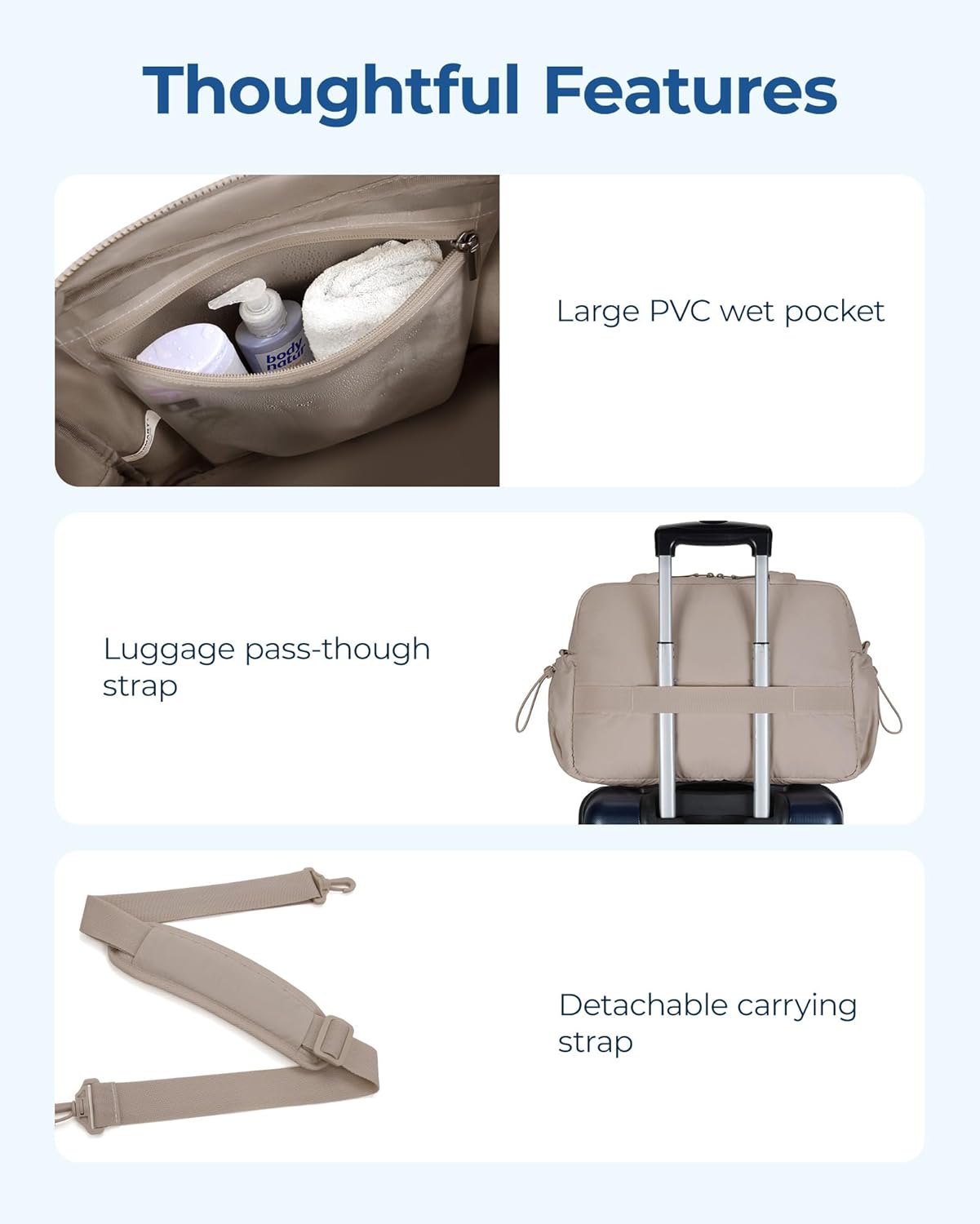 BAGSMART Gym Bag for Women, Duffle Bag for Travel with Wet Pocket, Lightweight Carry on Weekender Duffel, Water Resistant - Image 8