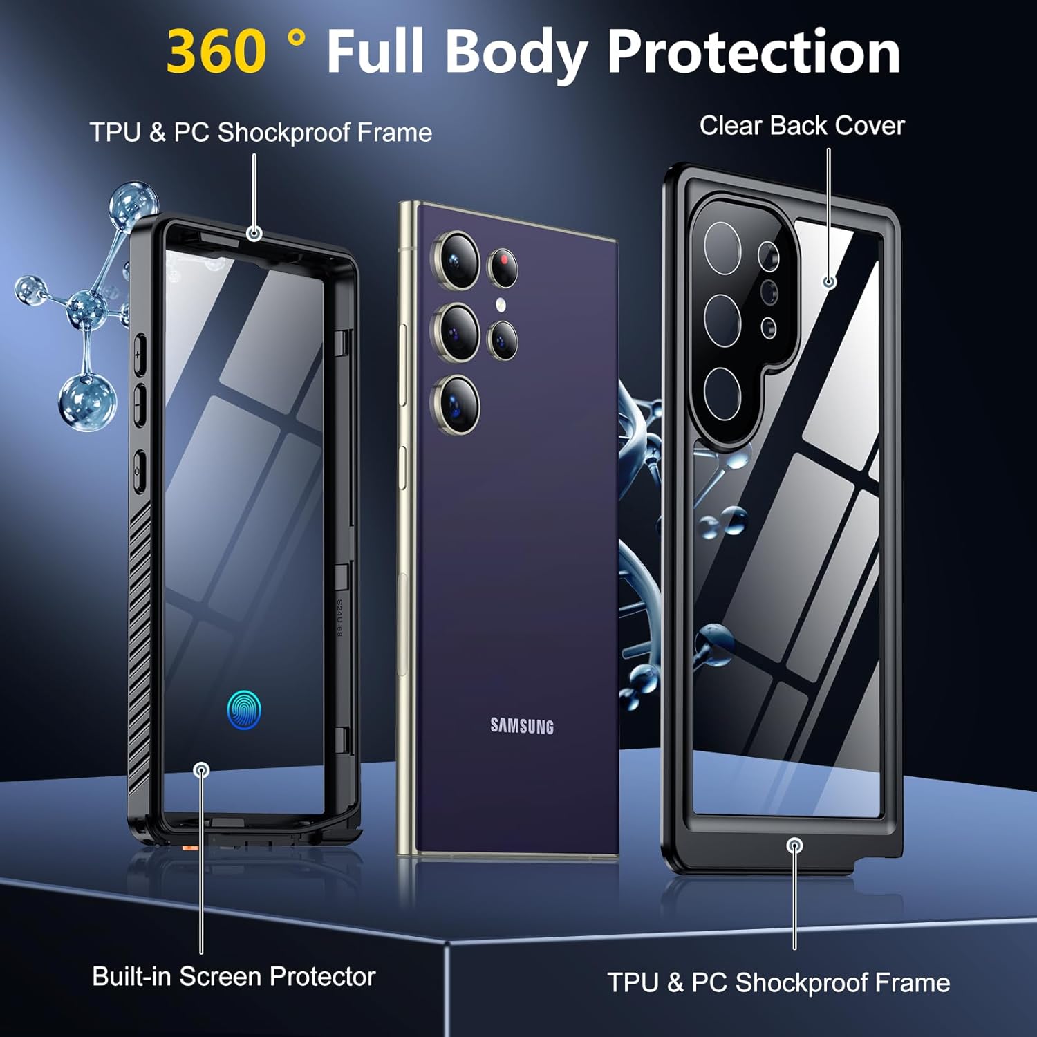 Designed for Samsung Galaxy S24 Ultra Case Waterproof, Built-in Screen Protector Full Protection Heavy Duty Shockproof Anti-Scratched Rugged Case for Galaxy S24 Ultra 6.8'' (Black/Clear) - Image 6