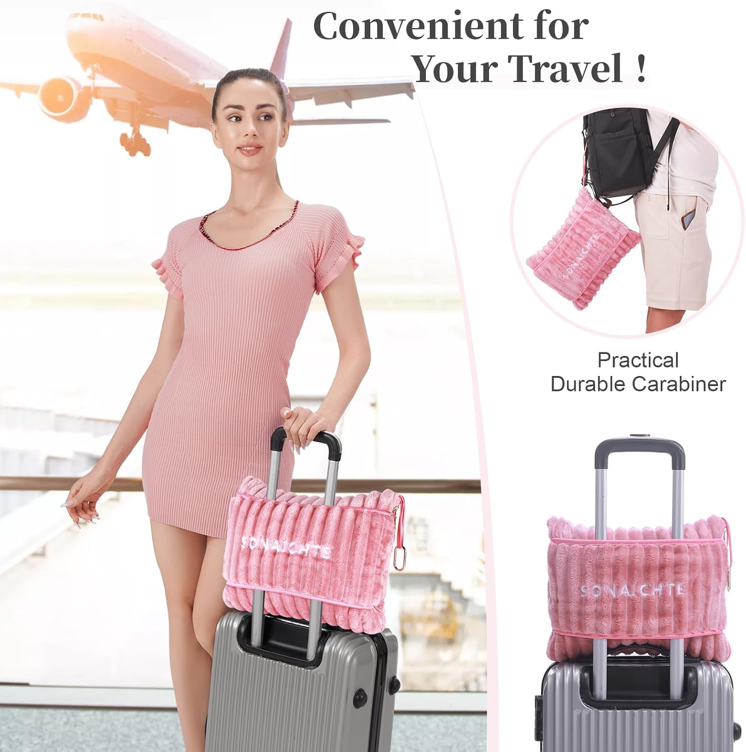 Travel Pillow and Blanket Set Travel Blanket Airplane Compact with Bag Travel Blanket Airplane Travel Essentials Car Blankets for Adults (Light Pink) - Image 4