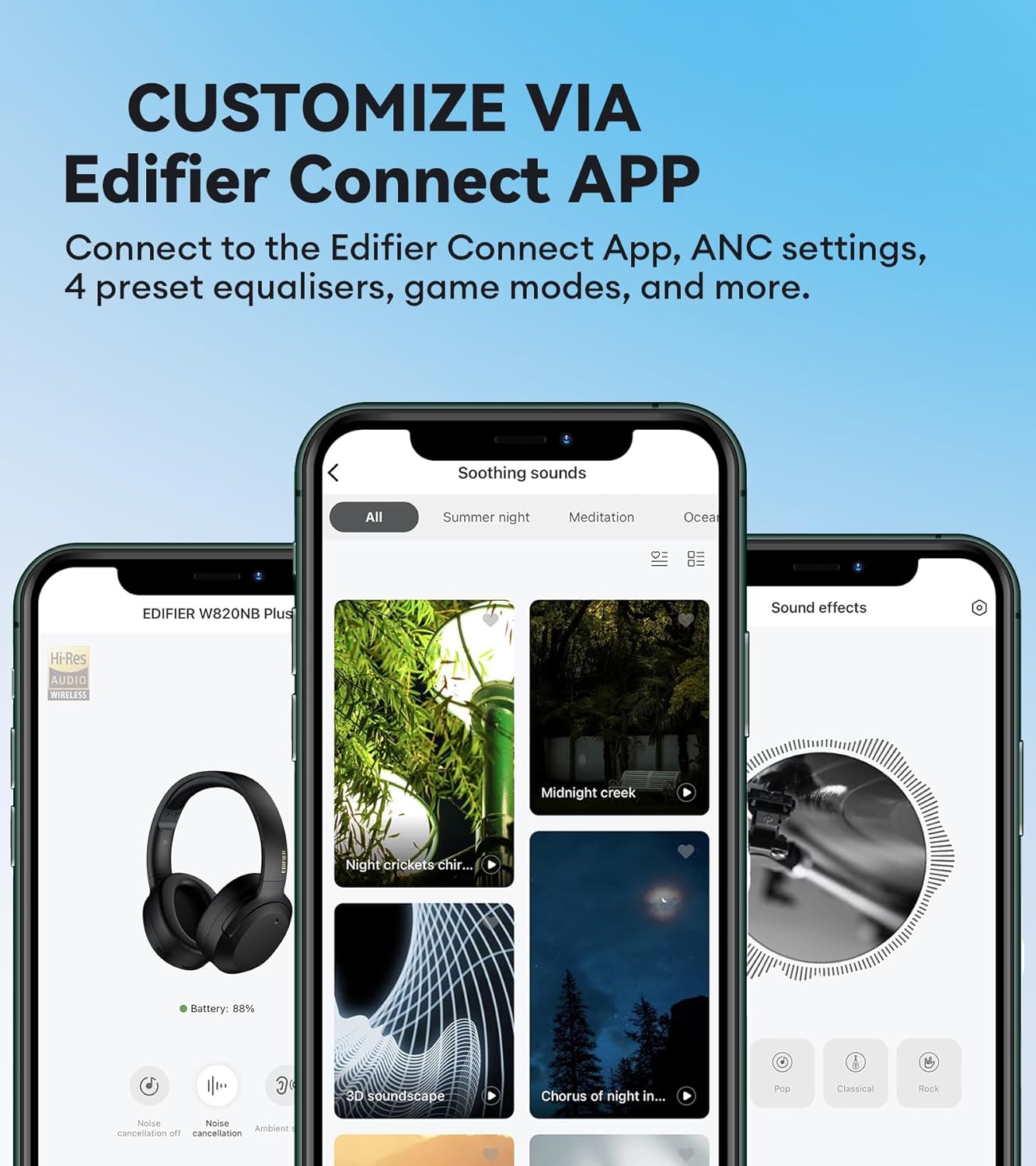 Edifier W820NB Plus Hybrid Active Noise Cancelling Headphones - LDAC Codec - Hi-Res Audio Wireless & Wired - Fast Charge - 49H Playtime - Over Ear Bluetooth V5.2 Headphones- Black - Image 10