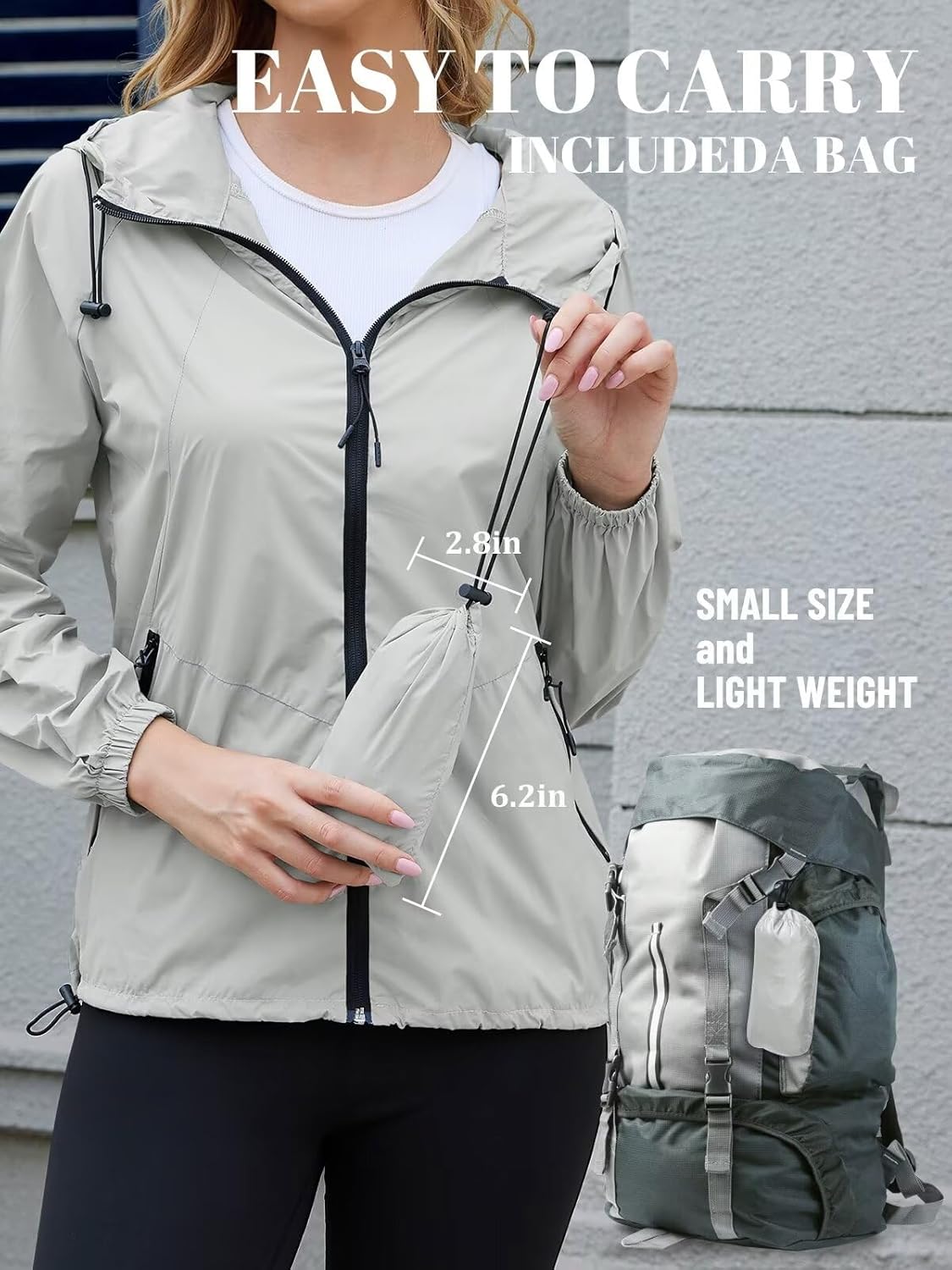PITINAN Women's Lightweight Hooded Raincoat Waterproof Windbreaker Jacket Packable Active Outdoor Rain Jackets S-XXL - Image 6