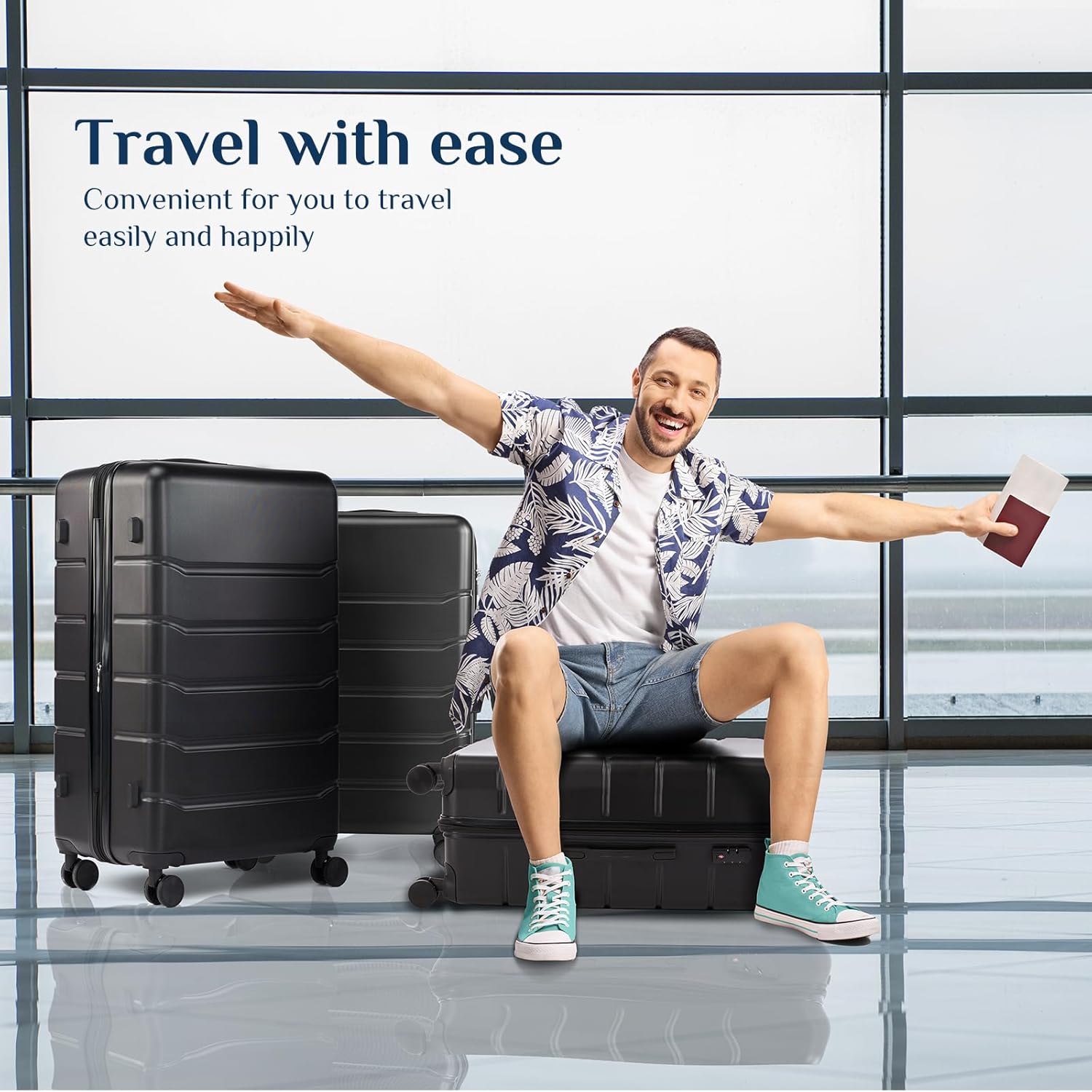 DUMOS Hardside Suitcases with Spinner Wheels, Black, 20/24/28IN - Image 3
