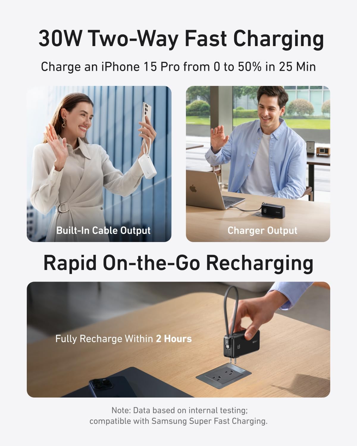 Anker Nano 3-in-1 Portable iPhone Charger, 10,000mAh Power Bank with Built-in USB-C Cable and Foldable Wall Plug, 30W Max Battery Pack, Travel Essentials for iPhone 16/15 Series, Galaxy, MacBook - Image 4