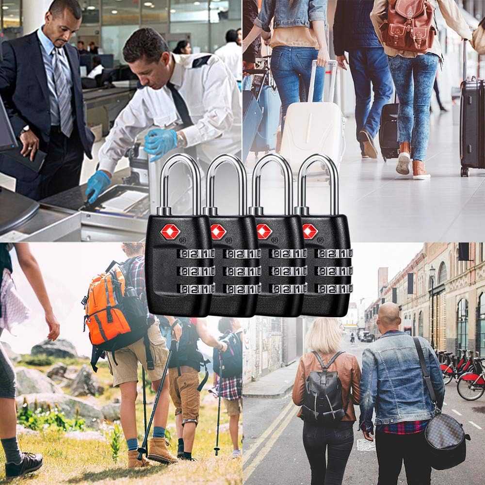 TSA Luggage Locks (4Pack) - 3 Digit Combination Padlocks - Approved Travel Lock for Suitcases & Baggage (Black) - Image 8