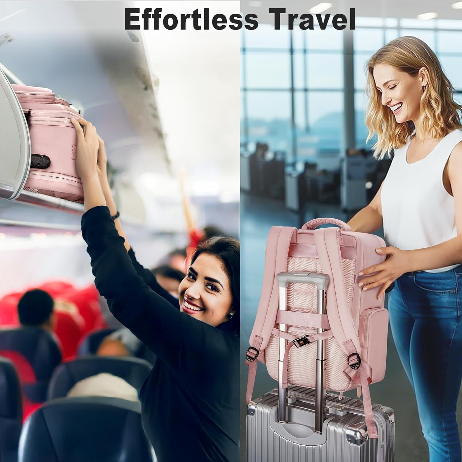 Taygeer Vacuum Backpack, Expandable Vacuum Seal Carry on Backpack with Rain Cover, 17'' laptop Compression Backpacks Travel with Shoe Compartment, TSA Approved Personal Item Compression Back Pack,Pink - Image 10