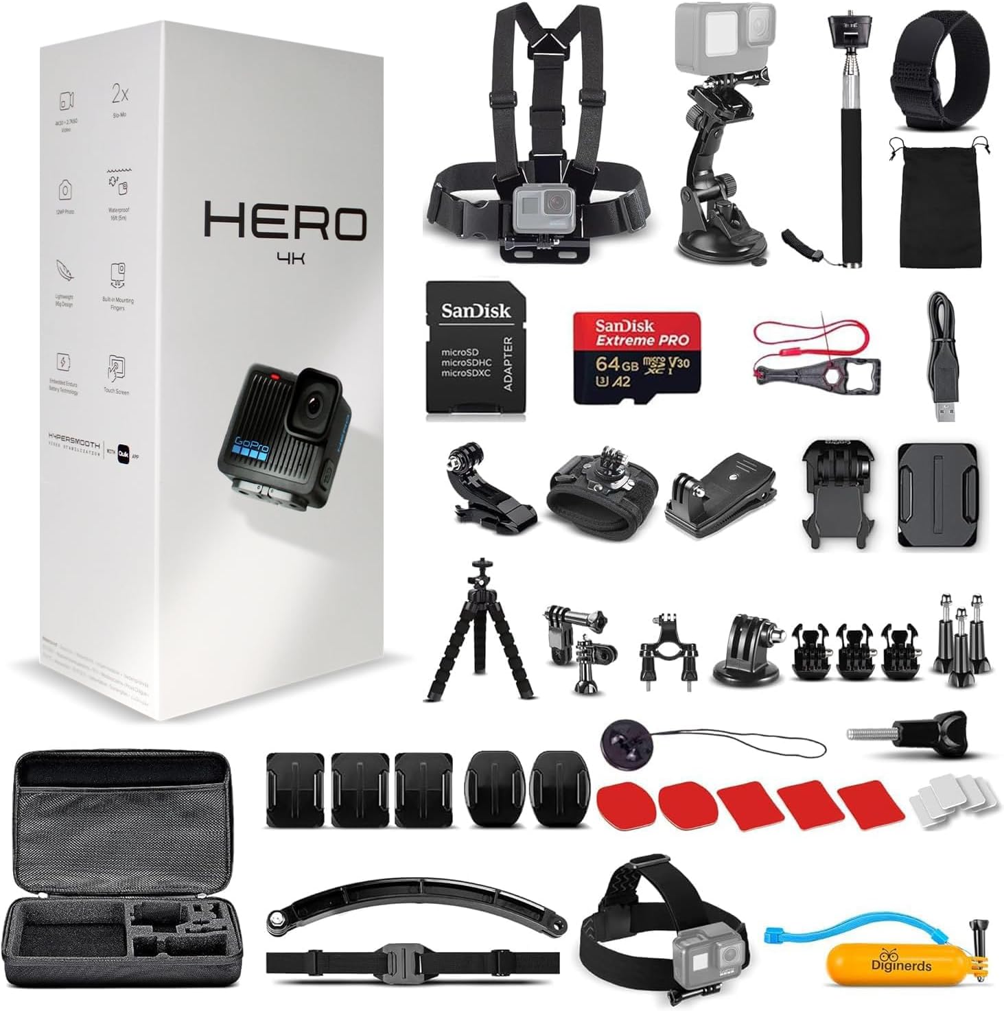 GoPro Hero (Go Pro Hero) Black Compact - Waterproof Action Camera with 4K Ultra HD Video, 12MP Photos, Stabilization + 50-in-1 Accessory Kit + 64GB Card + More - Image 2