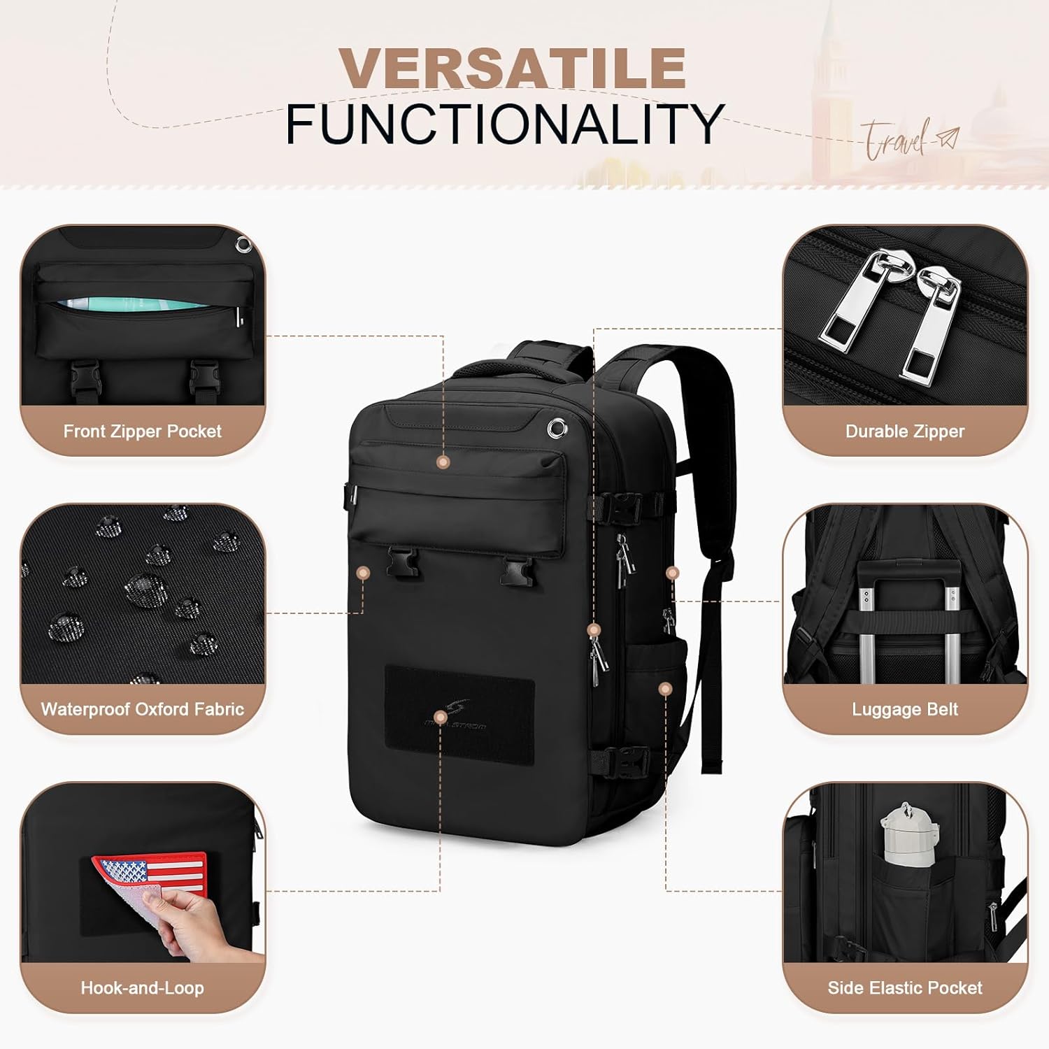 Maelstrom Travel Backpack for Women Men,35L Laptop Backpack Fits 17-Inch Laptop,Carry On Backpack for Airplanes with Crossbody Bag&Shoe Compartment&Toiletry Bag (Black, Large) - Image 6