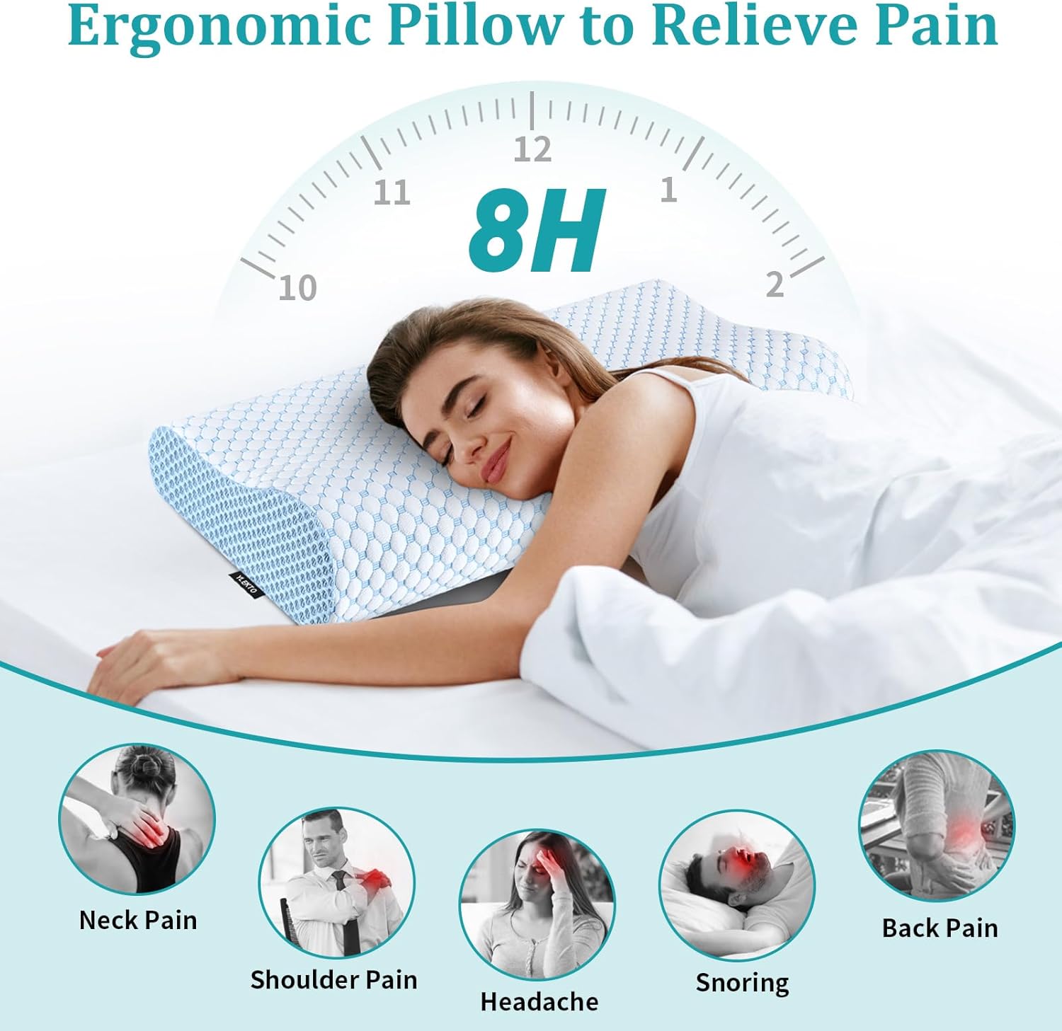 Neck Pillow Memory Foam Pillows - Cooling Neck Support Pillow for Pain Relief, Ergonomic Cervical Pillow for Sleeping, Orthopedic Contour Bed Pillow for Side, Back & Stomach Sleepers - Image 6
