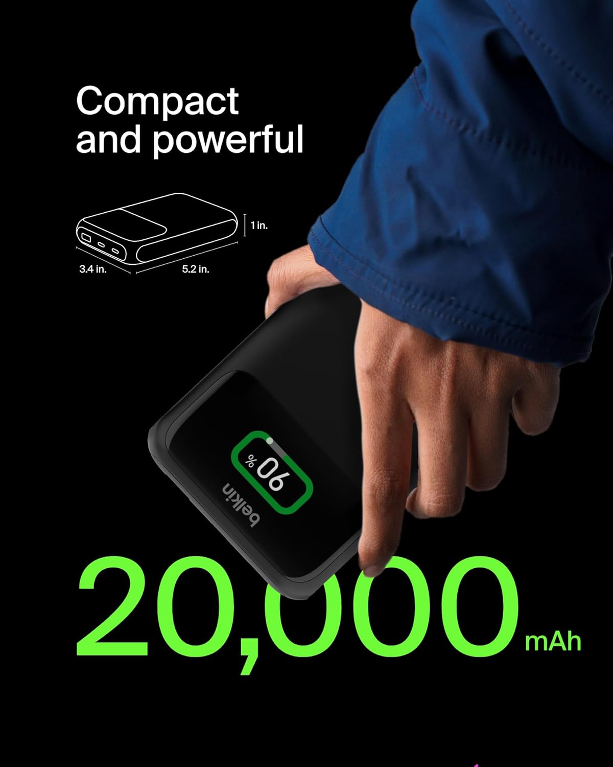 Belkin Portable Charger, 3-Port Laptop Power Bank 20000 mAh - USB-C & USB-A Ports, 65W iPhone Charger Fast Charging - MacBook, Apple iPhone 17, iPad, Samsung Galaxy S25, Nintendo Switch 2, etc - Black - Image 4