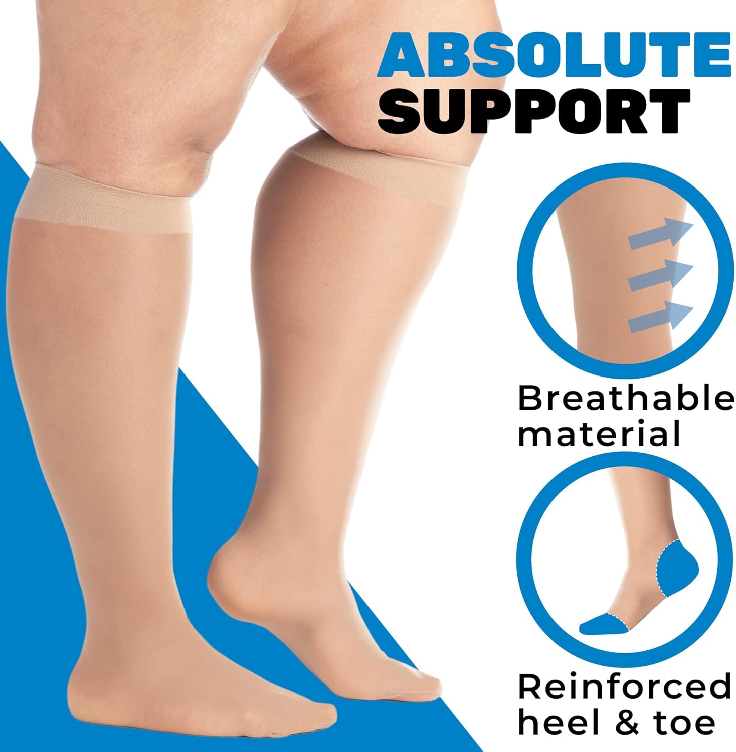 ABSOLUTE SUPPORT - Compression Socks for Women Circulation 20-30mmHg - Womens Sheer Compression Stockings for Swelling, Lymphedema, DVT, Post Surgery Recovery - Beige, Large - A205BE3 - Image 6