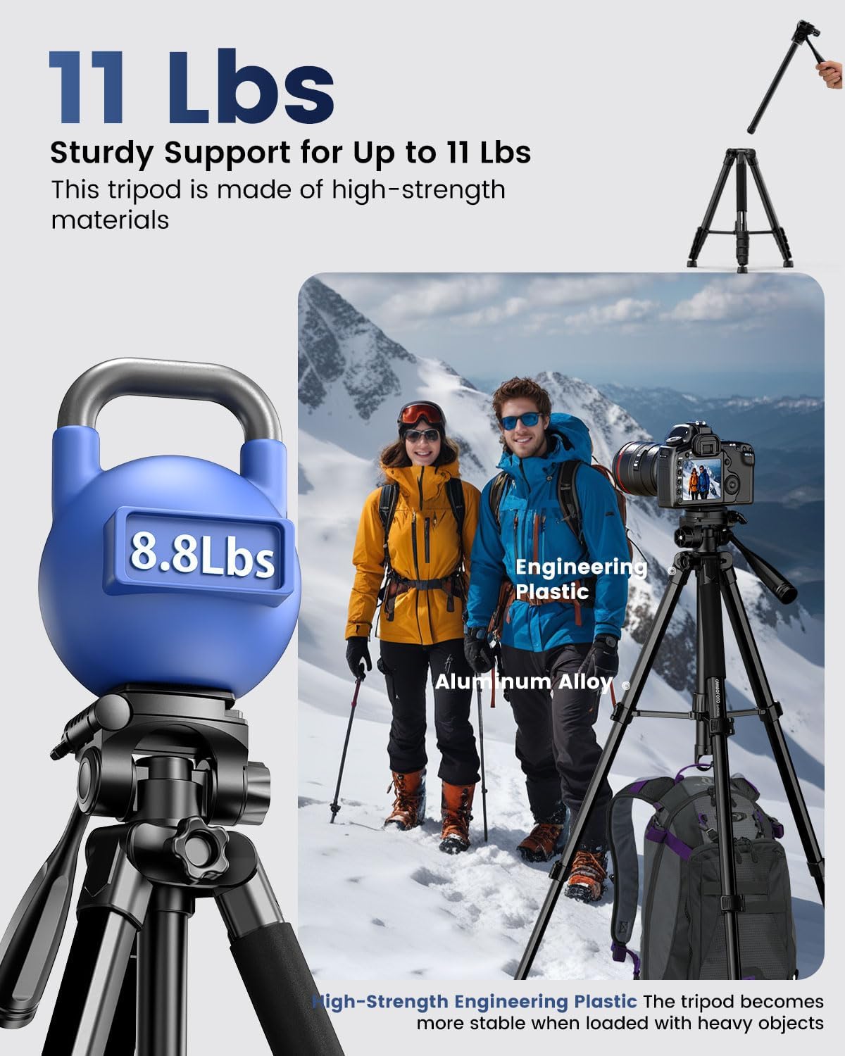 CAMBOFOTO 73" Camera Tripod and Monopod, Professional Aluminum Tripod Stand for Mirrorless Camera/DSLR/Cell Phone/Camcorder/GoPro, with Phone Holder and Travel Bag (Black) - Image 3