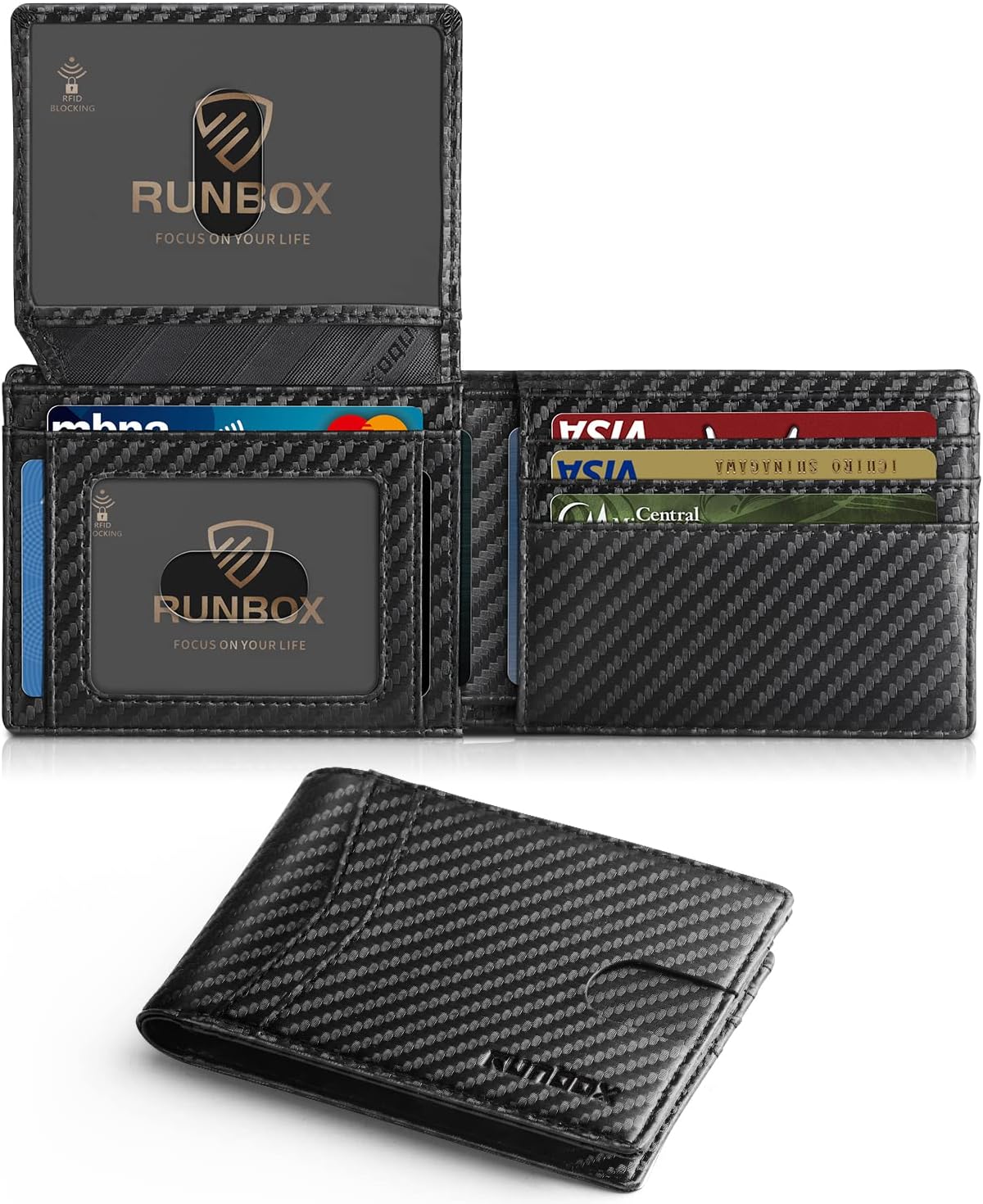 RUNBOX Wallet for Men Slim Rfid Leather 2 ID Window With Gift Box - Image 2