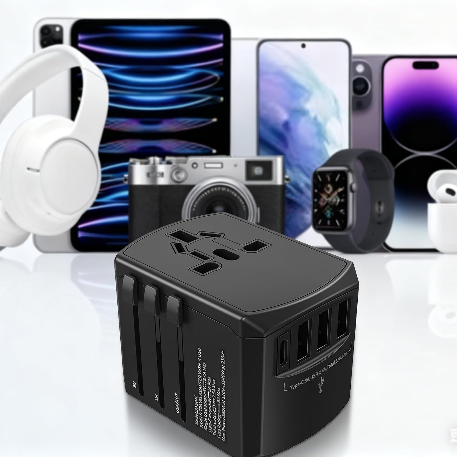 Universal Travel Adapter, 6-Port 6.0A 30W International Power Adapter with 4 USB-A, 2 USB-C Ports & 1 AC Outlet, European Travel Plug Adapter Travel Essentials(Type C/G/A/I) - Image 9