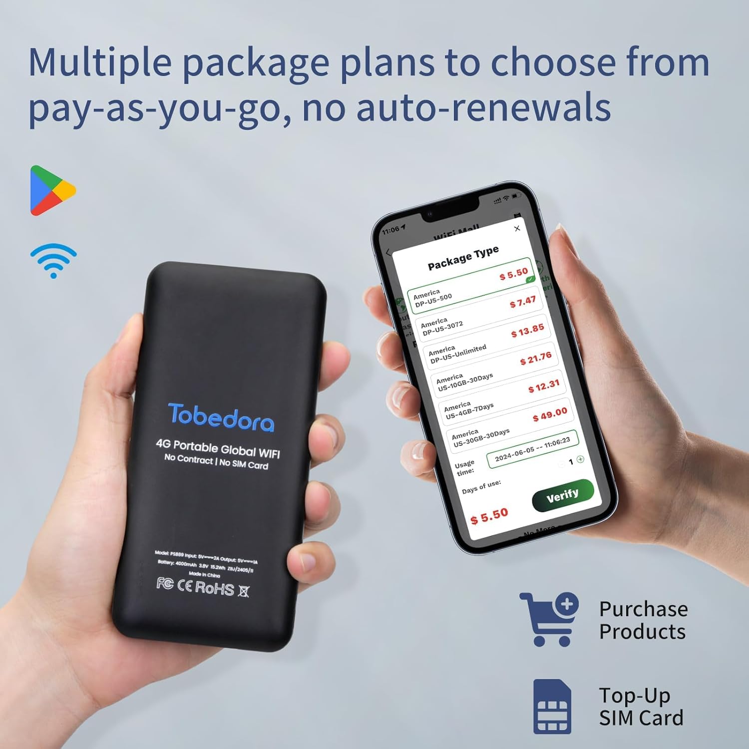 Portabal WiFi, Mobile Hotspot Device for Travel, Support 10 Devices Connection Travel Router, No SIM Card & Contracts Required, 4G LTE WiFi Hotspot in 1 (0519-01) - Image 4