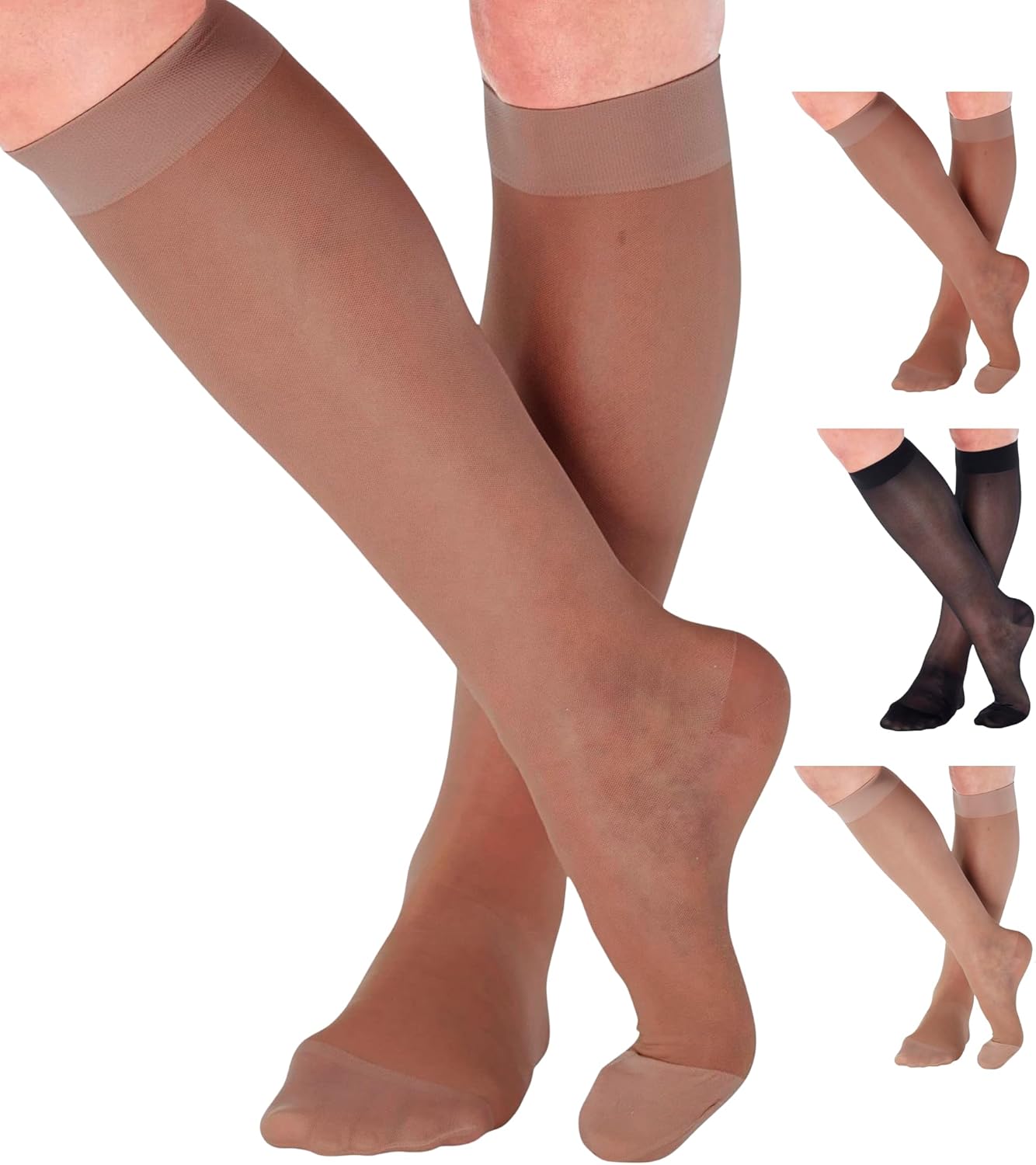 ABSOLUTE SUPPORT - Compression Socks for Women Circulation 20-30mmHg - Womens Sheer Compression Stockings for Swelling, Lymphedema, DVT, Post Surgery Recovery - Beige, Large - A205BE3 - Image 2