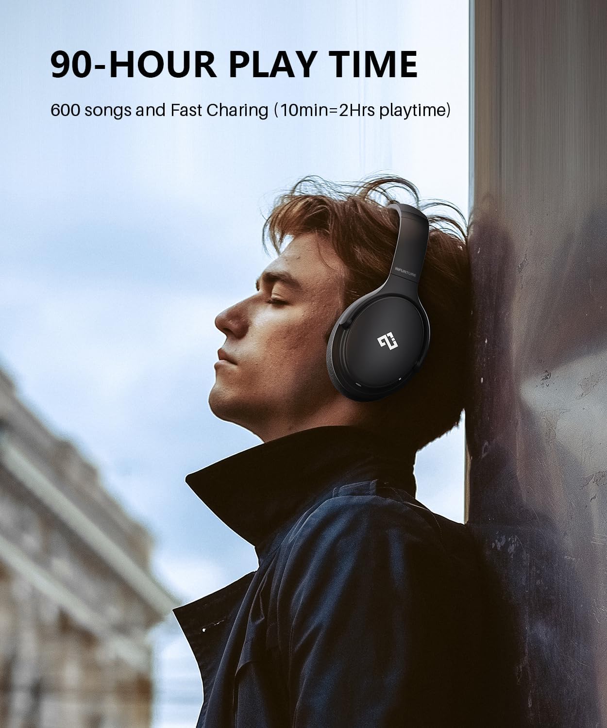 INFURTURE Over Ear Headphones Active Noise Cancelling Headphones, H1 Wireless Bluetooth Headset, Deep Bass Headset, Low Latency, 90H Playtime, Foldable Headphone for Sport Running Cool Gadgets Gift - Image 4