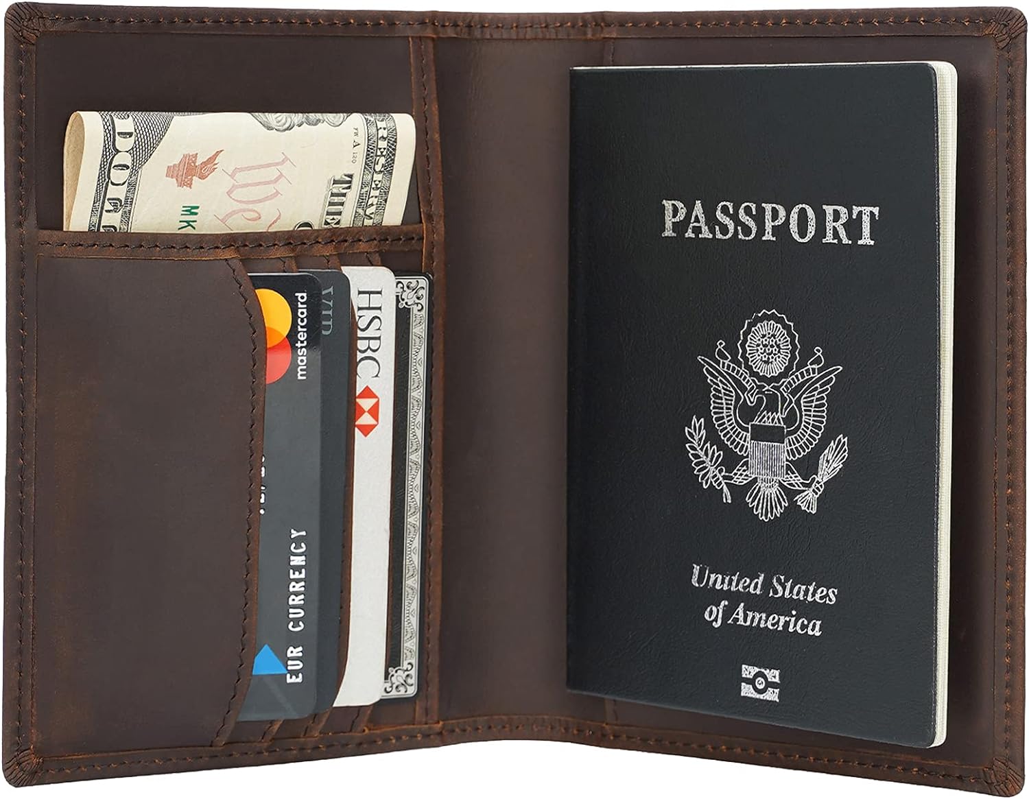Polare Slim RFID Blocking Leather Passport Holder Travel Bifold Wallet For Men - Image 3