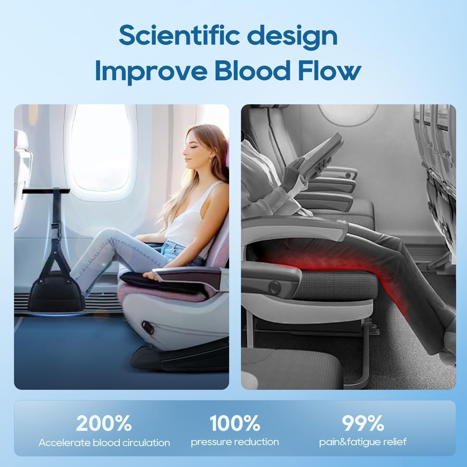 2-Pack Airplane Foot Hammock, Portable Leg Rest with Removable Cushion, Travel Essentials for Women and Men, Ergonomic Support for Car & Home - Image 3