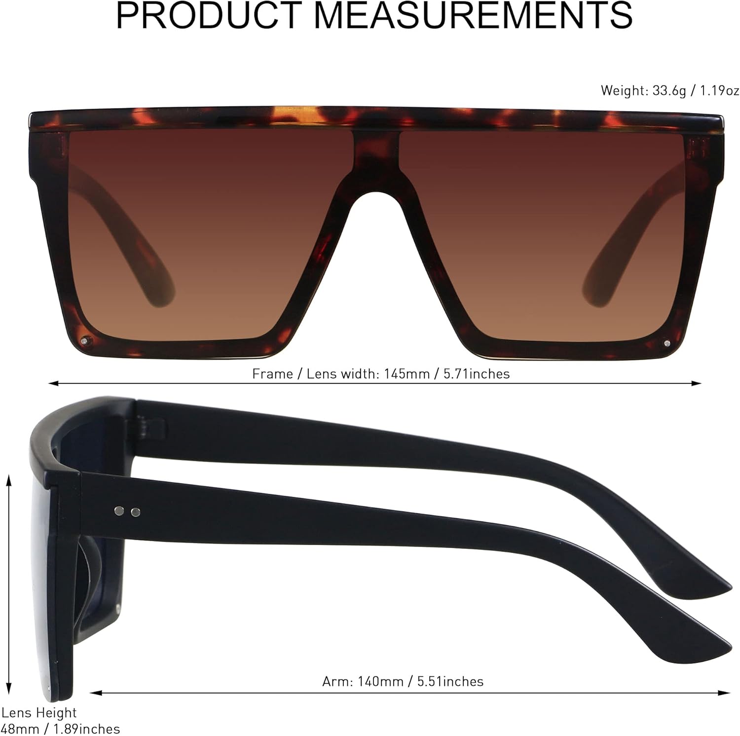 LYZOIT Square Oversized Sunglasses for Women Men Big Flat Top Fashion Shield Large UV Protection Rimless Shades - Image 6