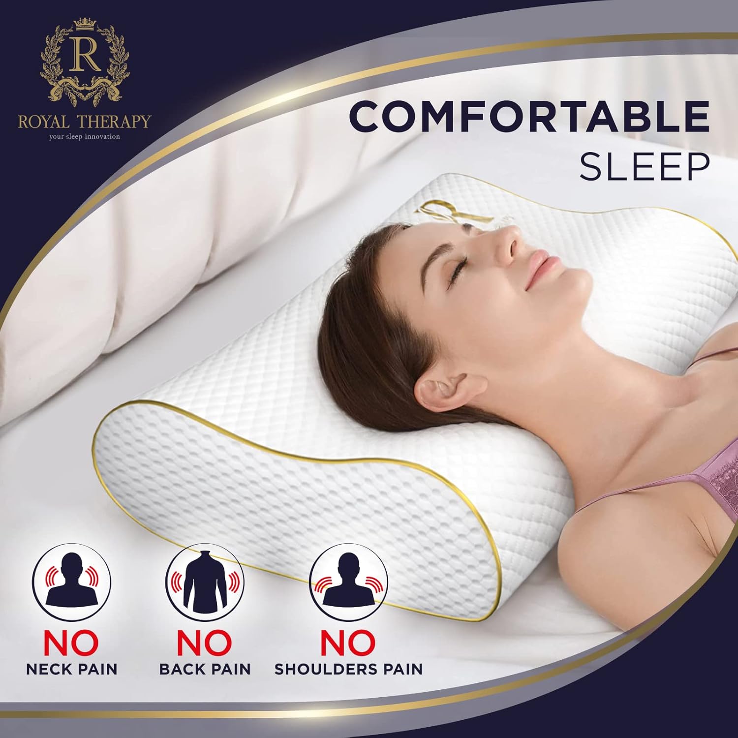Royal Therapy Memory Foam Pillow, Queen Neck Pain Relief, Contour Cervical Pillow, for Neck and Shoulder Pain, Side, Back and Stomach Sleeper - Image 4