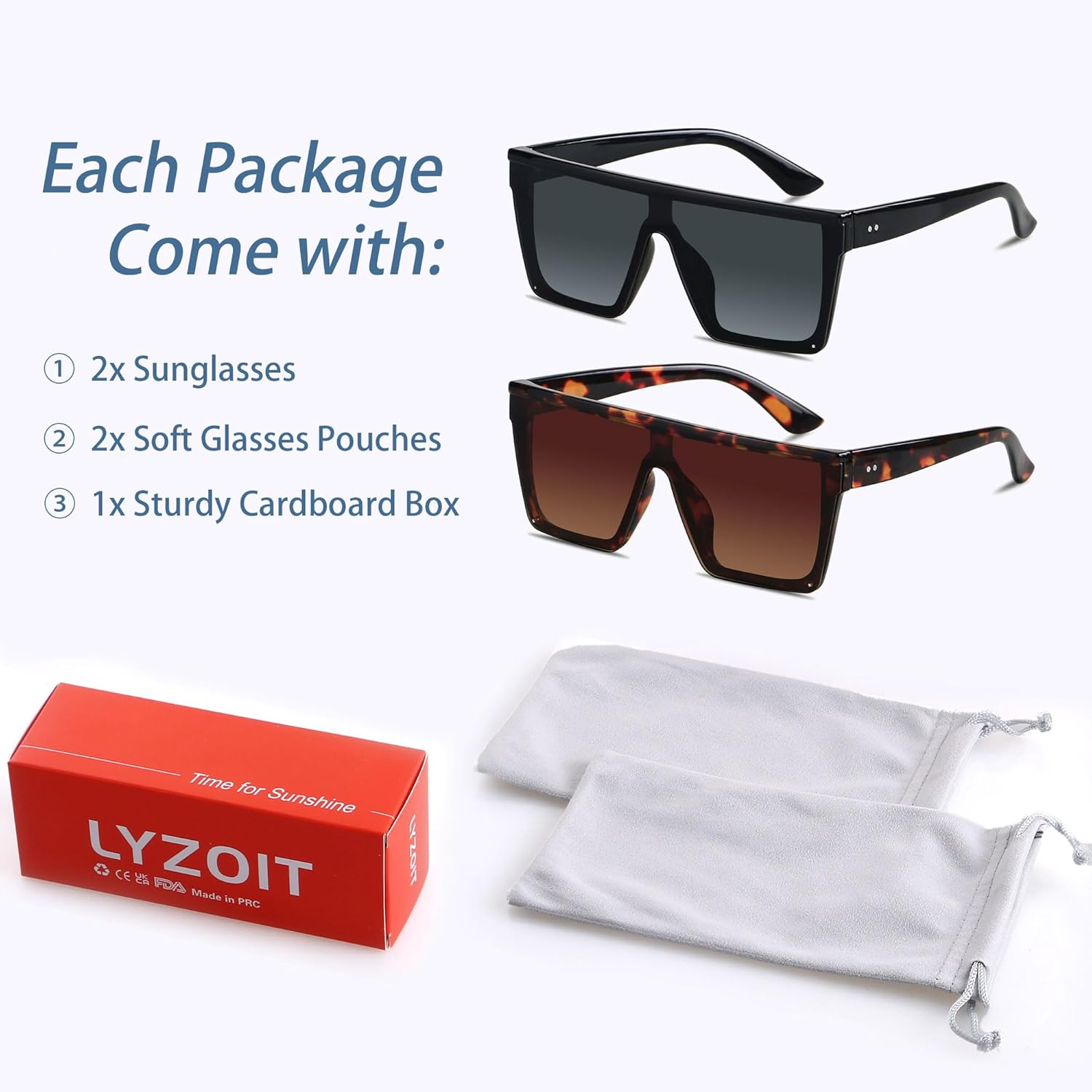 LYZOIT Square Oversized Sunglasses for Women Men Big Flat Top Fashion Shield Large UV Protection Rimless Shades - Image 7