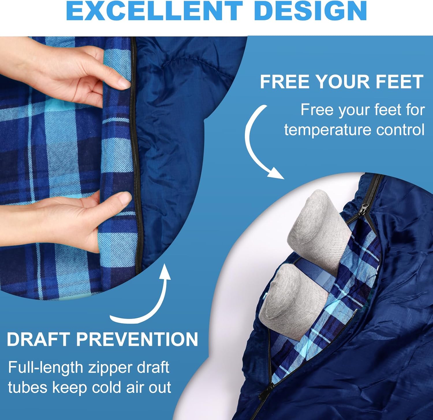 Double Sleeping Bag for Adults Kids, XL Queen Size 2 Person All Season for Warm & Cold Weather, Lightweight Compact with Compression Sack Camping Essentials for Backpacking Hiking - Image 6