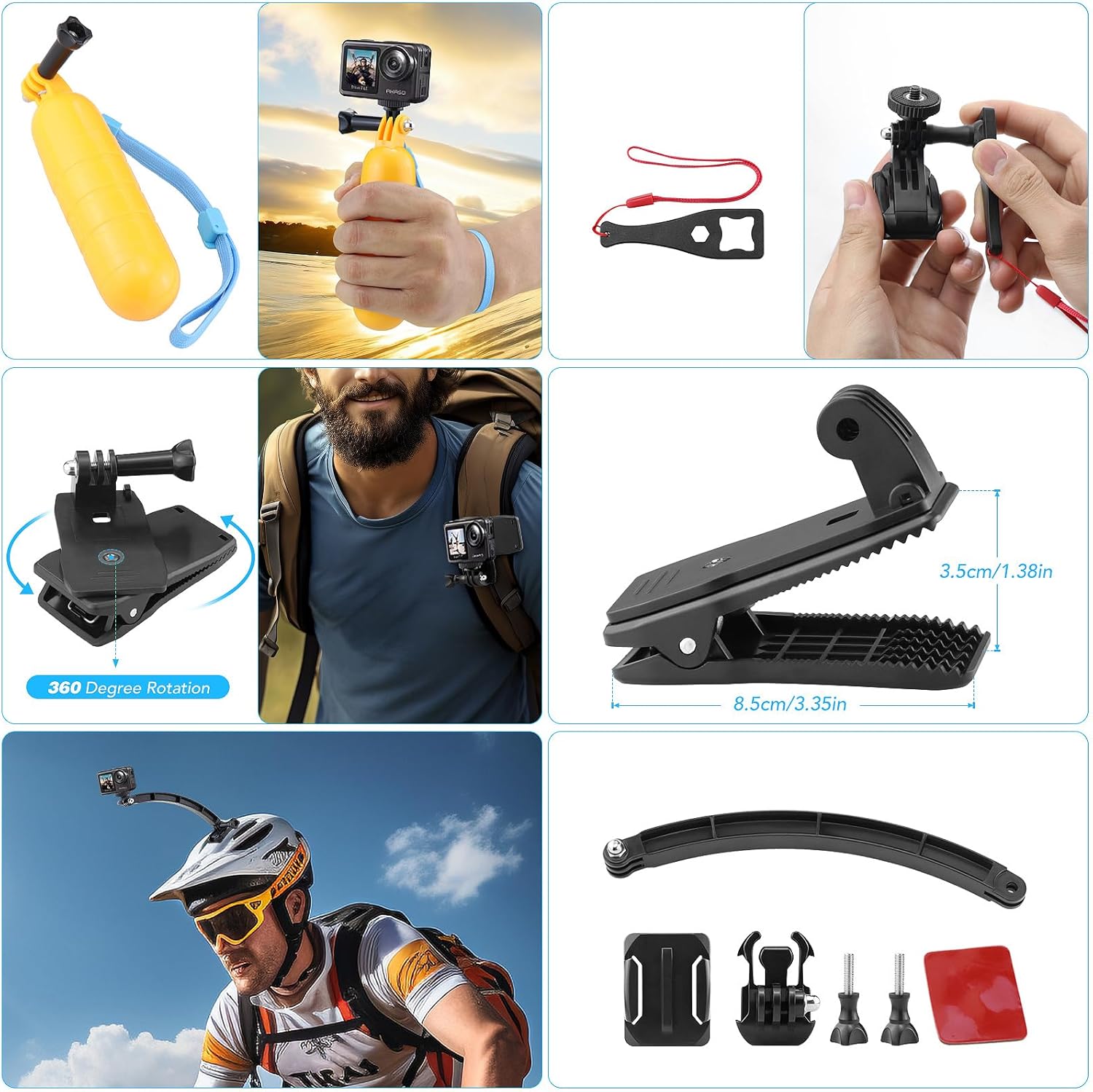 Action Camera Accessories Kit - Compatible for GoPro, AKASO, Campark, Crosstour, APEMAN, COOAU, Apexcam, SJCAM, SJ4000 and Waterproof Underwater Sports Camera - Image 5