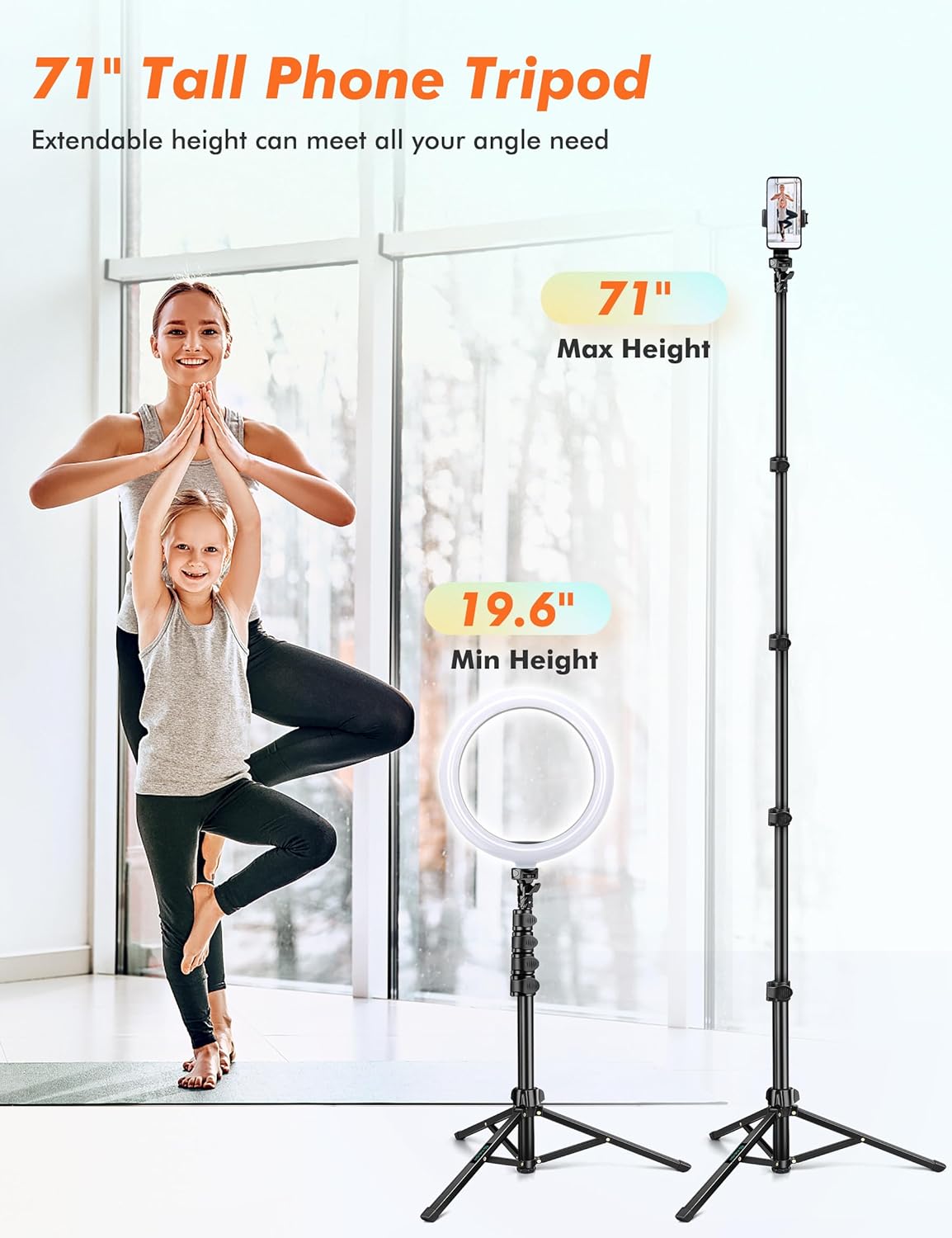 71" Tripod for iPhone, Phone Tripod Selfie Stick with Remote, Cell Phone Tripods & Tall Travel Tripods for Recording Video Selfies Photo, Compatible with iPhone 17 16 15 14 Pro Max 13 Android - Image 3