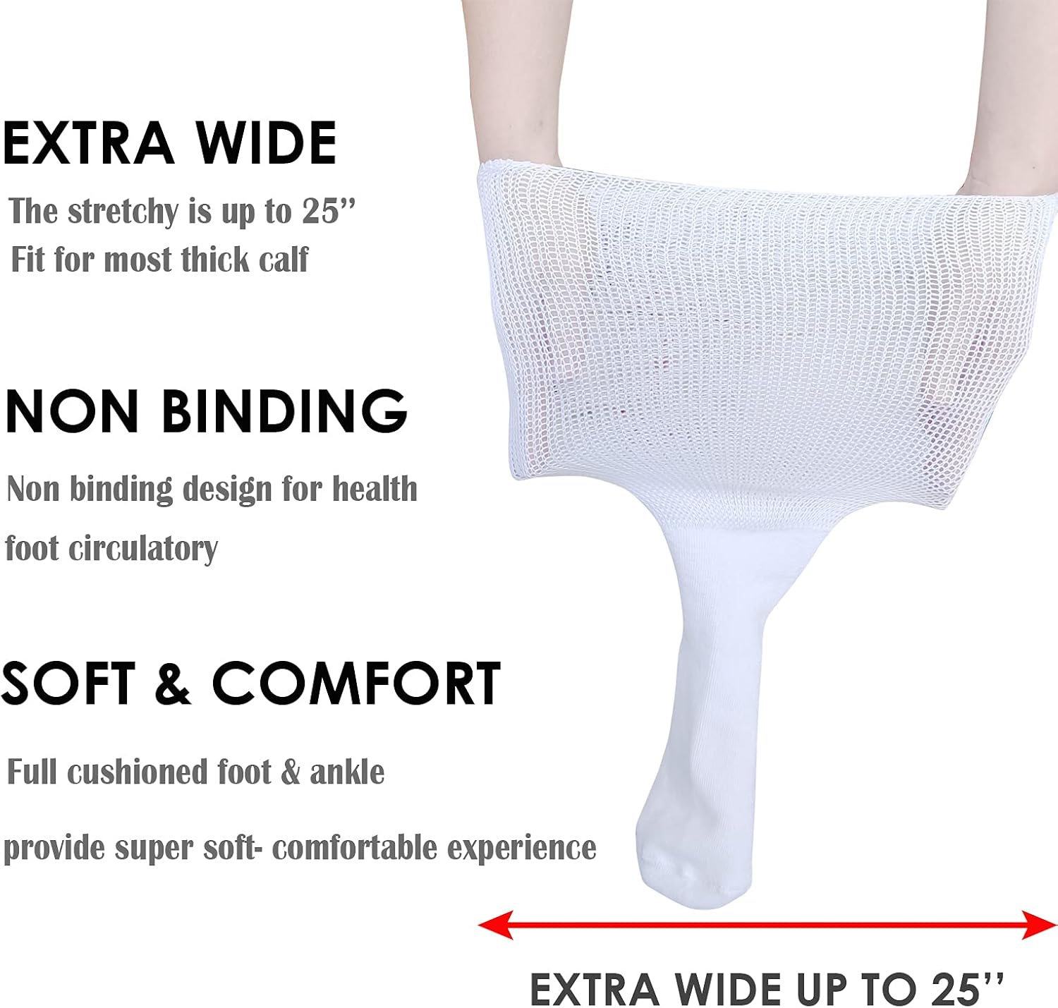 Extra Wide Socks for Lymphedema Swollen Feet Leg, Bariatric Socks, Cast Boot Sock, Diabetic Non Binding Neuropathy Swelling Women Men 2 Pairs - Image 3