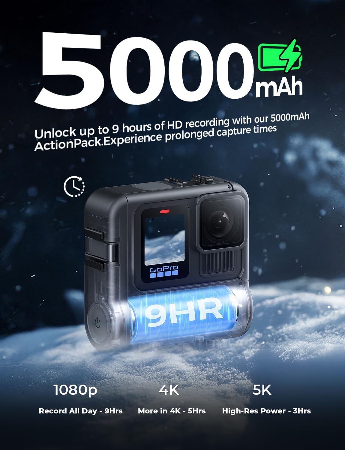 Re-Fuel 9 Hour Action Pack Extended Battery for GoPro Hero 13 12 11 10 9 Black, Waterproof 33ft Dustproof Rechargeable Power Bank (6 Hours 4K Recording) Pass Through Power, All Weather Backup Battery - Image 4