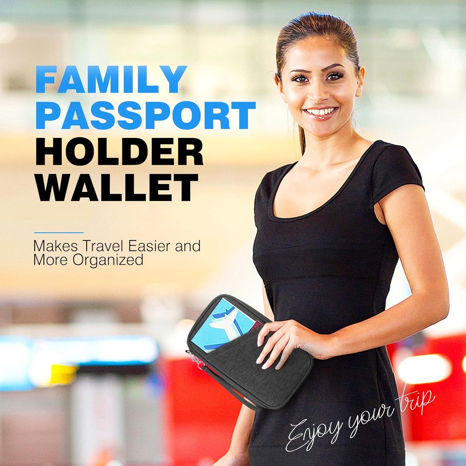 Passport Holder Family RFID Travel Document Organizer for Women Waterproof Passport Wallet Men Portable Case for Cards, Boarding Pass, ID, Money, Tickets with Zipper - Image 8