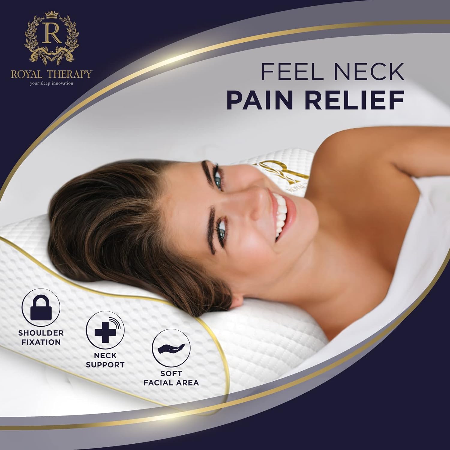 Royal Therapy Memory Foam Pillow, Queen Neck Pain Relief, Contour Cervical Pillow, for Neck and Shoulder Pain, Side, Back and Stomach Sleeper - Image 3