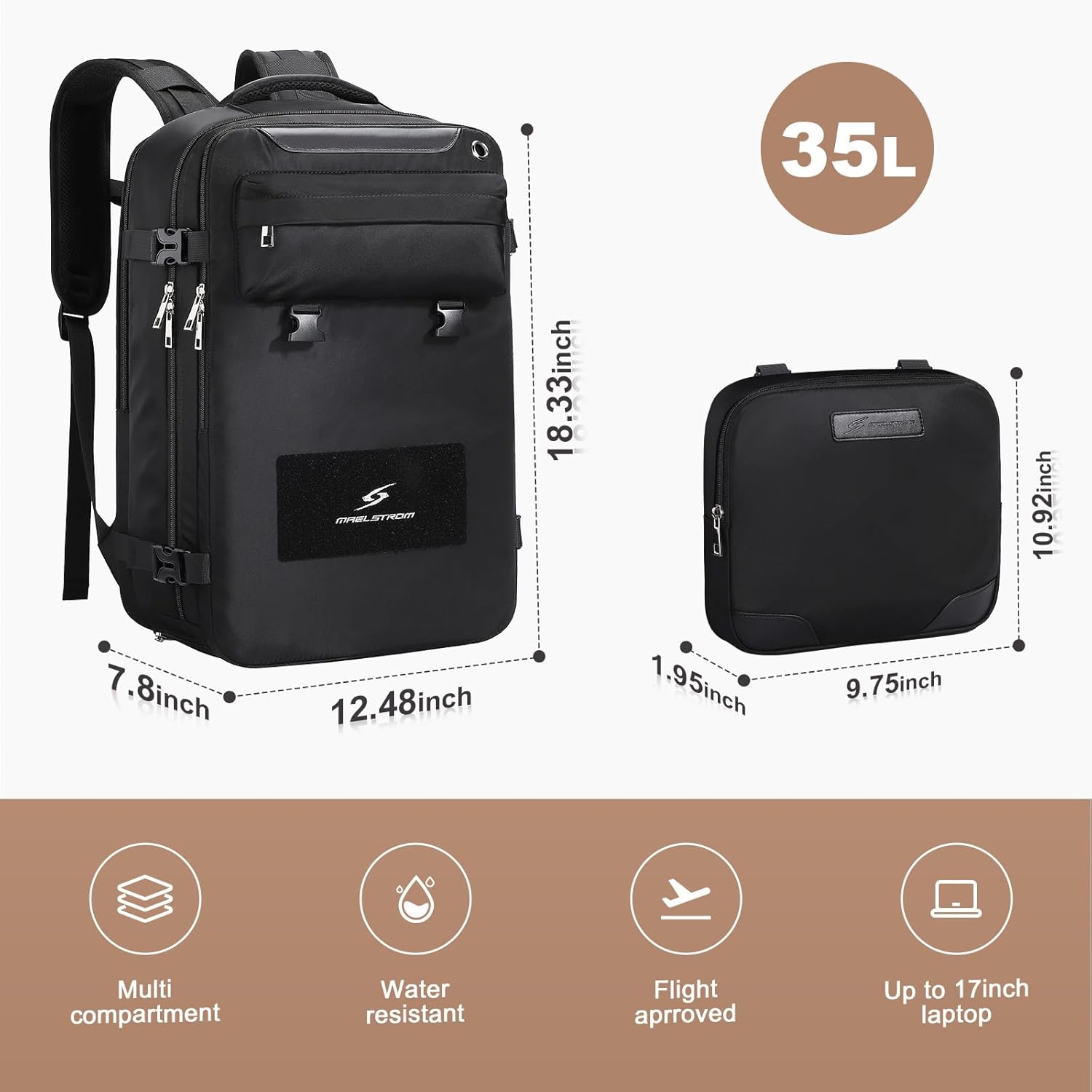 Maelstrom Travel Backpack for Women Men,35L Laptop Backpack Fits 17-Inch Laptop,Carry On Backpack for Airplanes with Crossbody Bag&Shoe Compartment&Toiletry Bag (Black, Large) - Image 4