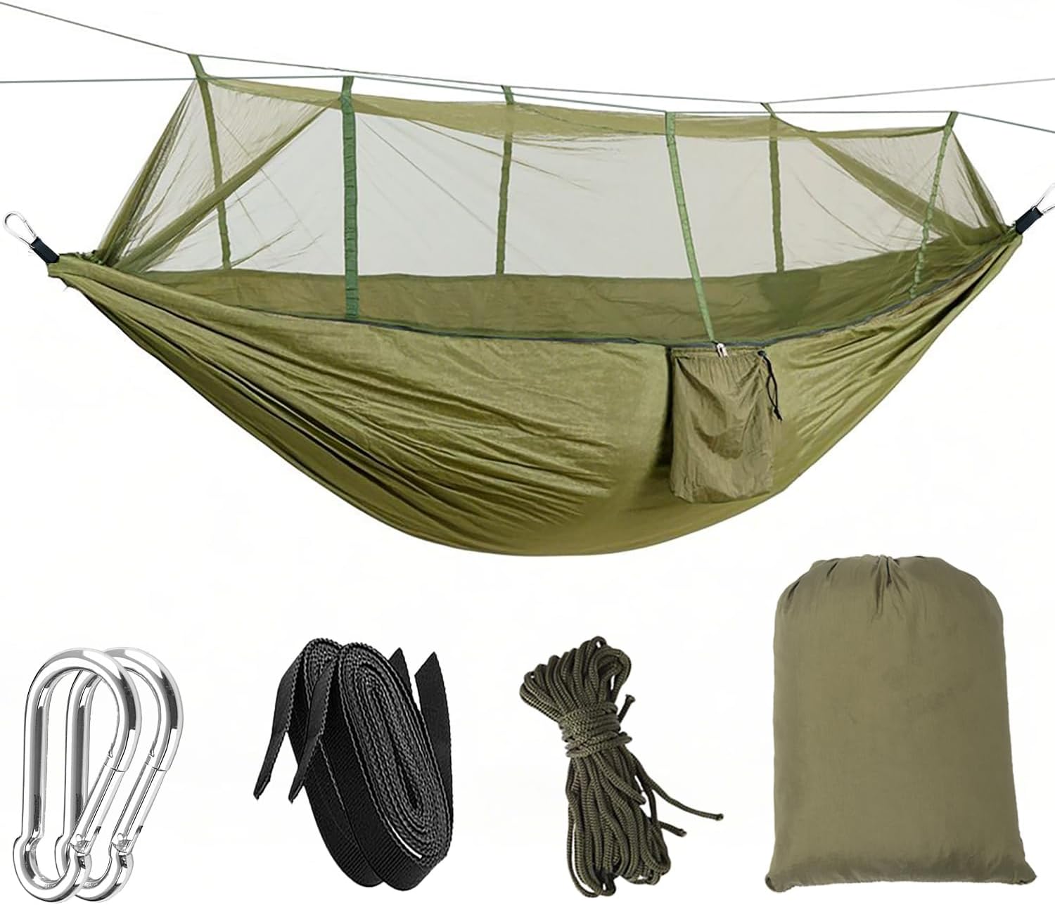Camping Hammock, Portable Hammocks with Mosquito Net, Hammock Tent for Outside Hiking Travel Camping Gear Must Haves (Green) - Image 2