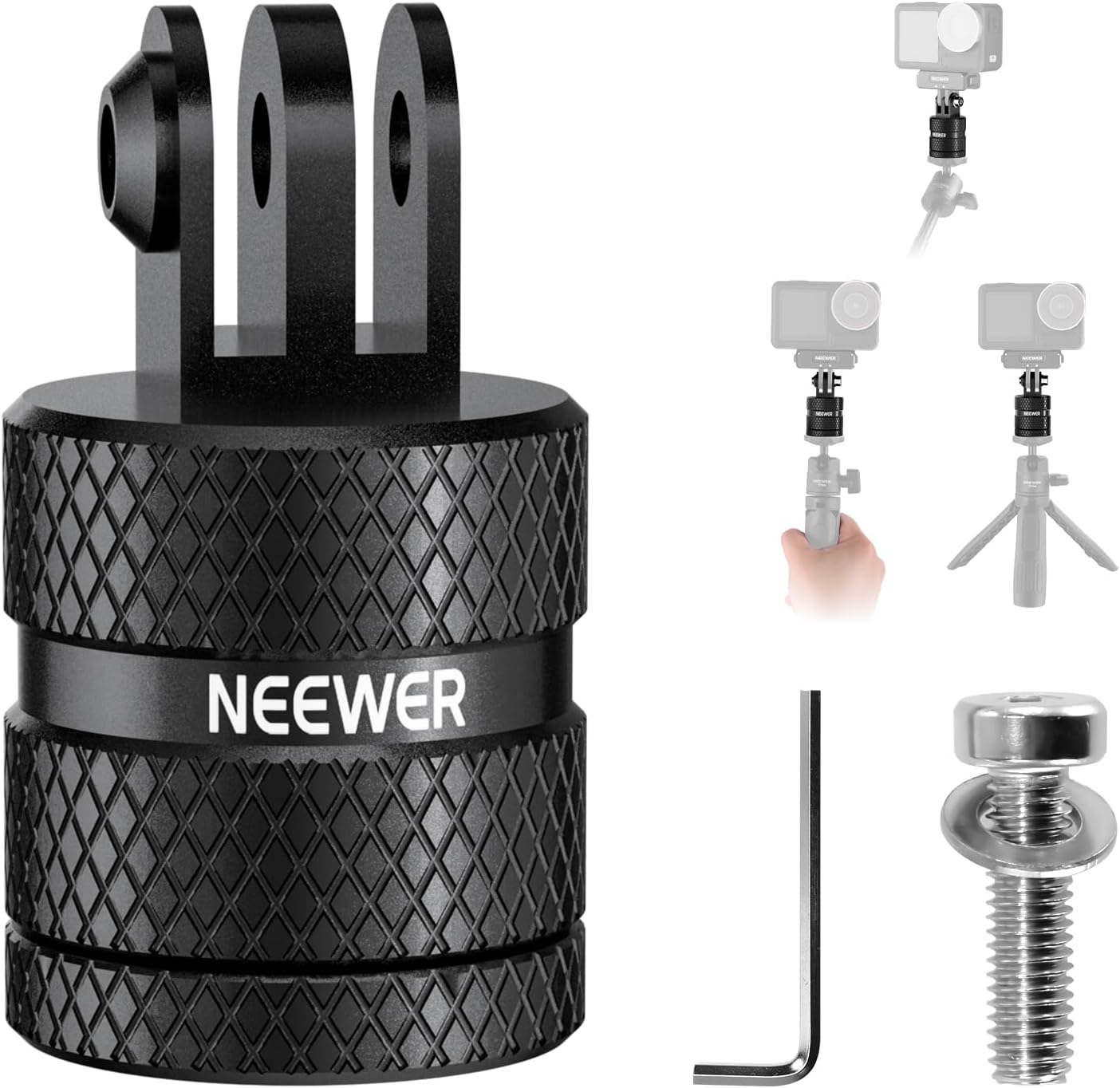 NEEWER Action Camera Tripod Mount Adapter Compatible with GoPro Hero 13 Go Pro 12 11 10 9 Black DJI Osmo Action 5 Pro 4 3, 360° Swivel 1/4"-20 to 3 Prong Mount for Standard 1/4 Accessories, GP-89 - Image 2
