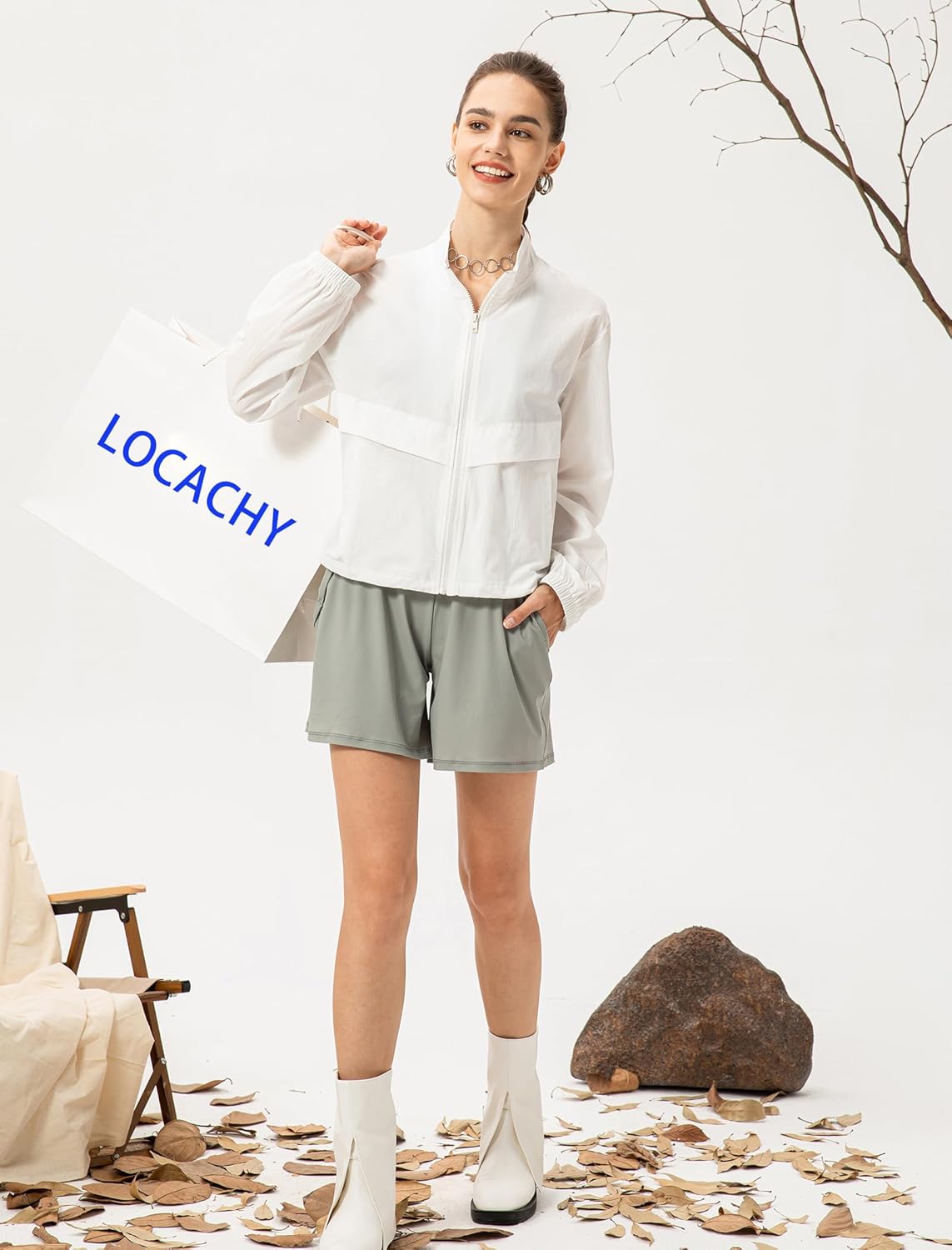 Locachy Women's Lightweight Zip Up Athletic Jacket Stand Collar Windproof Sun Protection Workout Outdoor Jacket - Image 7