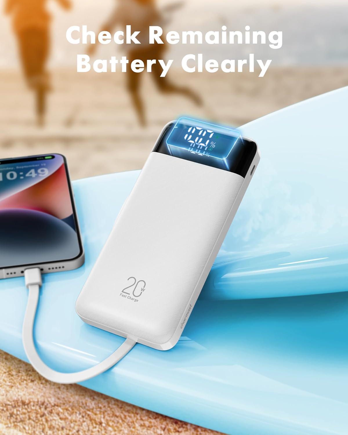 charmast 20000mAh Portable Charger with Built in Cables, 22.5W Travel Power Bank Fast Charging, USB C Cell Phone Battery Pack for iPhone 16/15/14/13/12/11 Series, iPad, Samsung, Android, Tablet - Image 8