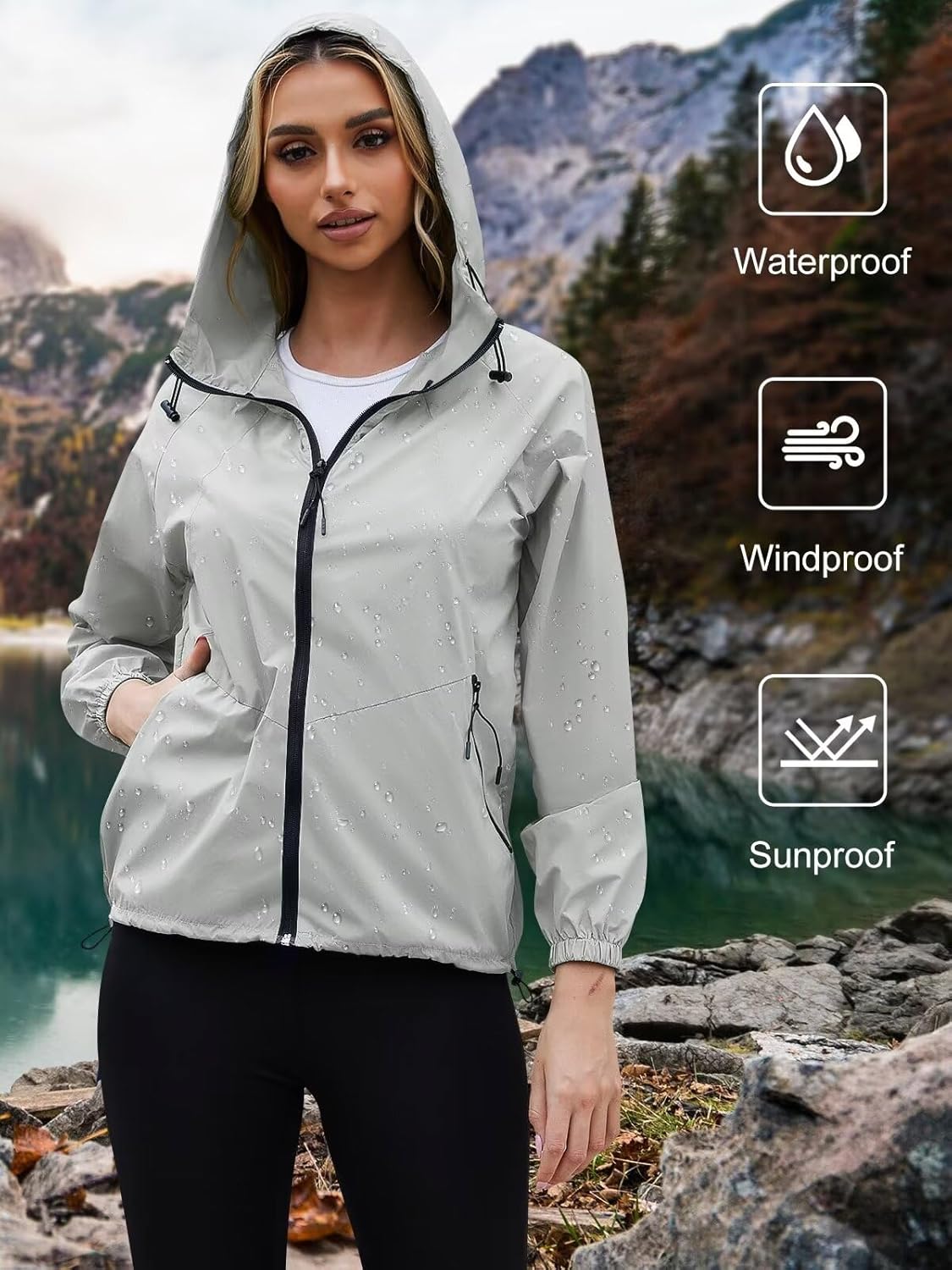 PITINAN Women's Lightweight Hooded Raincoat Waterproof Windbreaker Jacket Packable Active Outdoor Rain Jackets S-XXL - Image 3
