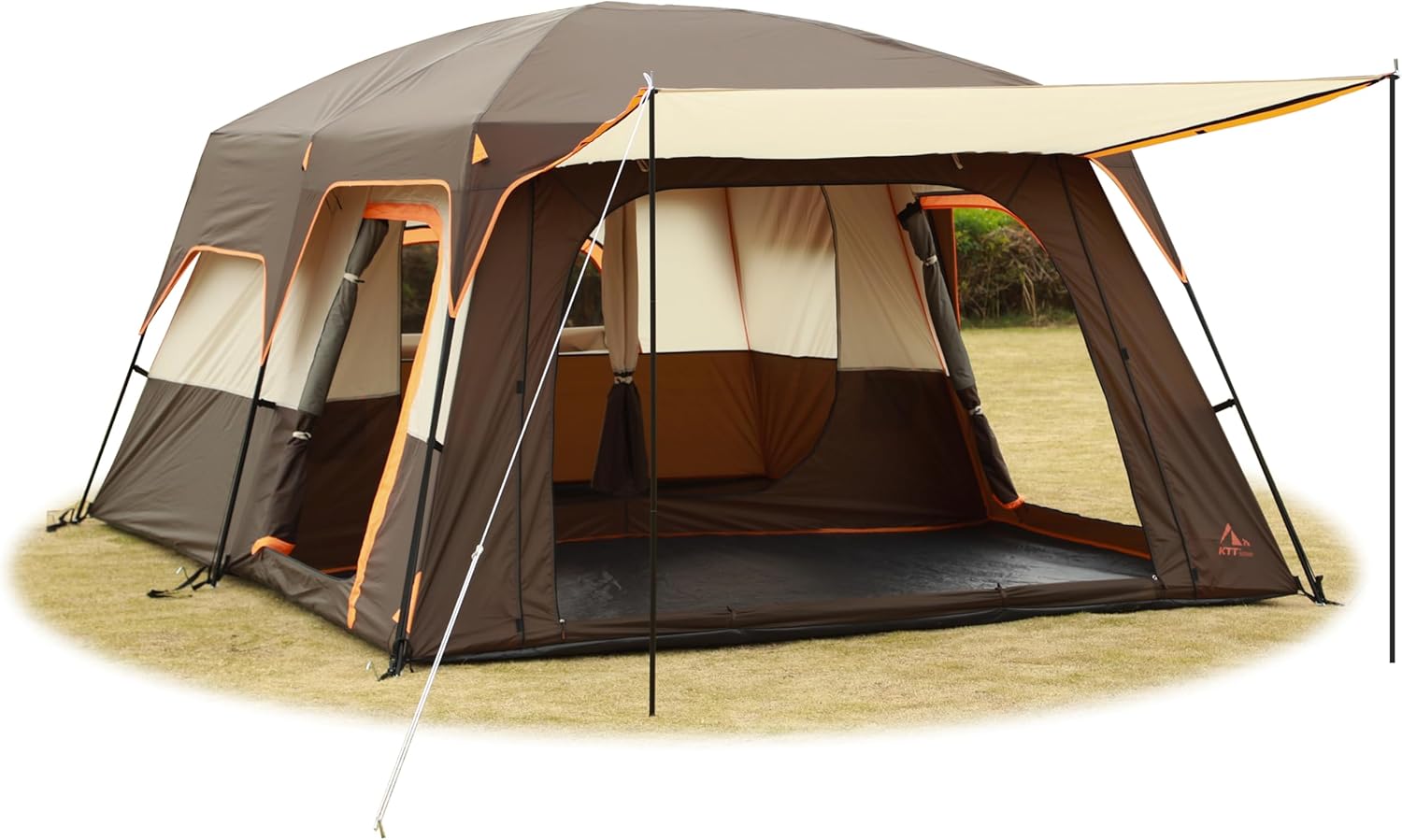KTT Extra Large Tent 6-10-12-14 Person(A),Family Cabin Tents,2 Rooms,3 Doors and 3 Windows with Mesh,Straight Wall,Waterproof,Double Layer,Big Tent for Outdoor,Picnic,Camping,Family Gathering - Image 2