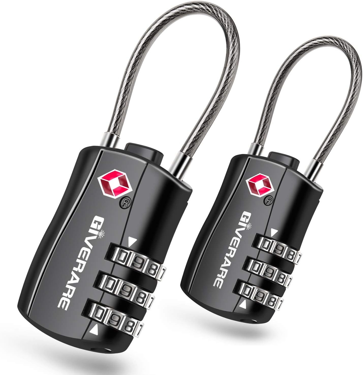 GIVERARE 2 PCS TSA Approved Luggage Locks, Combination Travel Cable Lock, Re-settable 3-Digit Padlocks with Alloy Body, Keyless Travel Sentry Accepted Padlock for Gym Locker, Golf Bag Case-Black - Image 2