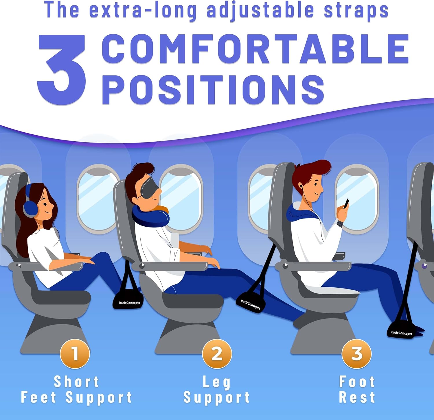 BASIC CONCEPTS Airplane Foot Hammock for Plane Travel Essentials - Airplane Travel Essentials, Long Flight Foot Rest - Plane Gadgets - Image 3