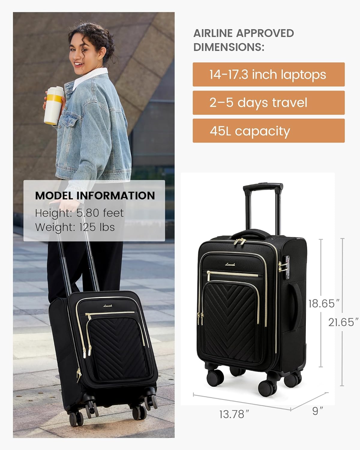 LOVEVOOK Carry On Luggage 22x14x9 Airline Approved,20 Inch Carry On Suitcases with Wheels,Softside Rolling Suitcase with TSA Lock for Women Men,Lightweight Travel luggage - Image 3