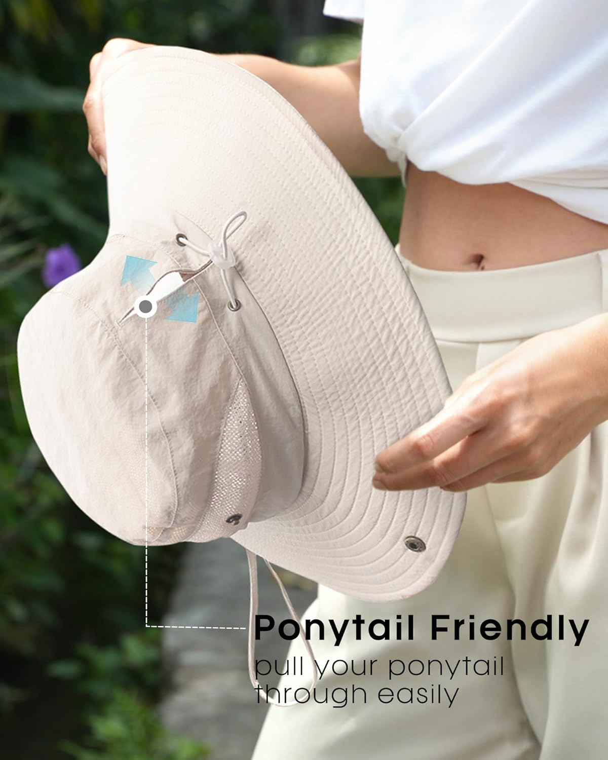 FURTALK Womens Sun Hat with Ponytail Hole Beach Hiking Summer Wide Brim UPF 80+ Outdoor Protection Foldable Bucket Hat - Image 6