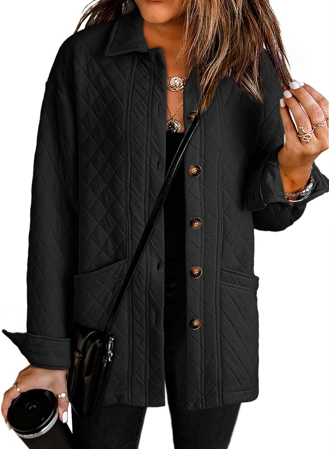 Dokotoo Casual Quilted Jackets for Women Button Down Collared Long Sleeve Winter Coats with Pockets 2025 - Image 2