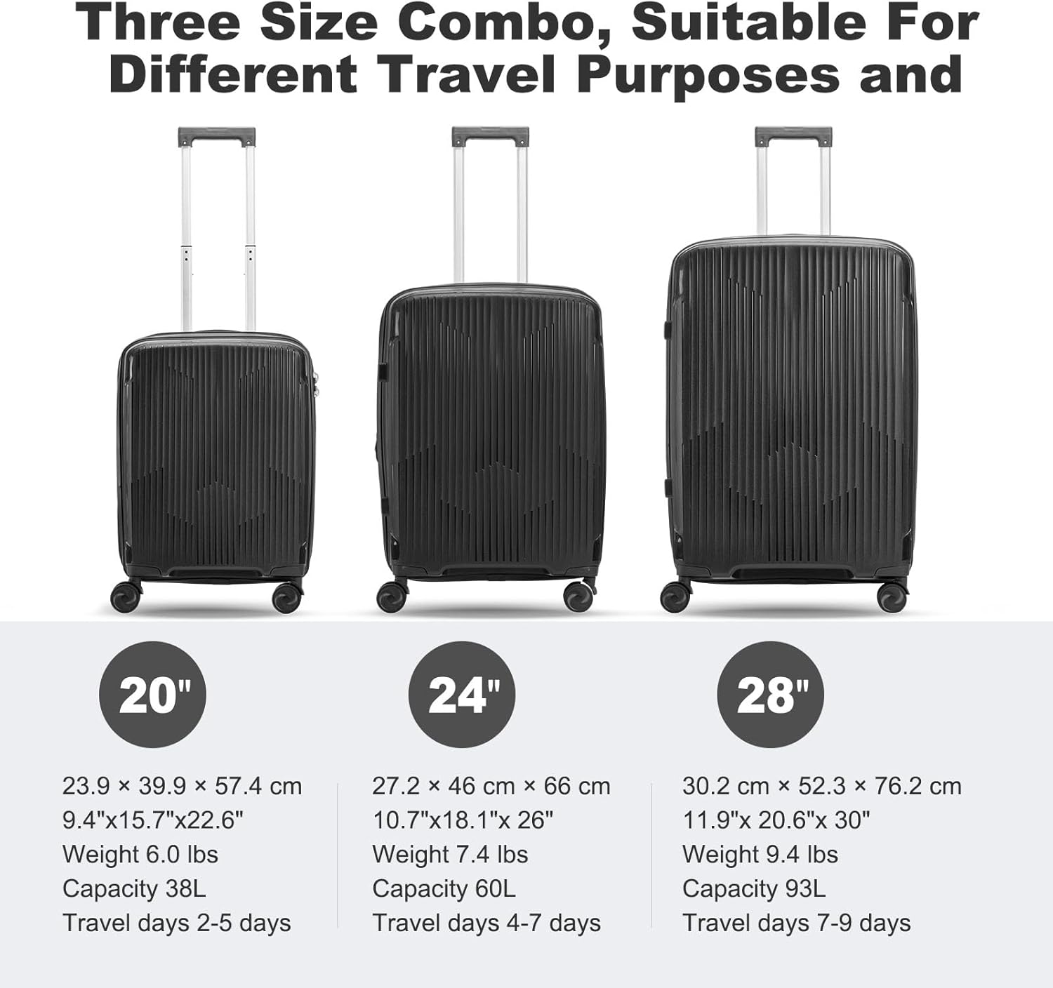 Nazhura Luggage Set, 3-Piece Hardside Suitcase Set, 20-inch Carry On, 24-inch, 28-inch Luggage - Image 3