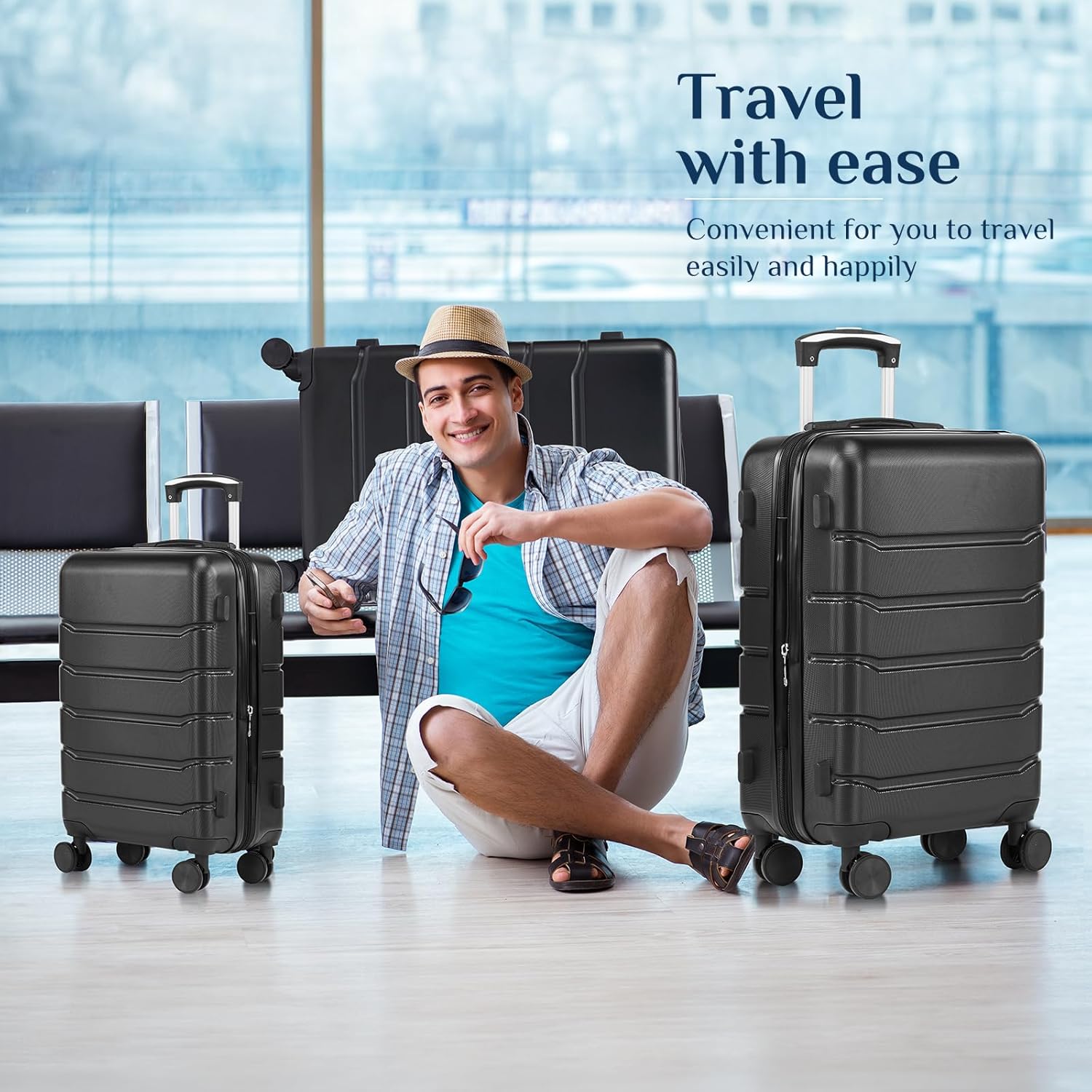 DUMOS Hardside Suitcases with Spinner Wheels, Black, 20/24/28IN - Image 10