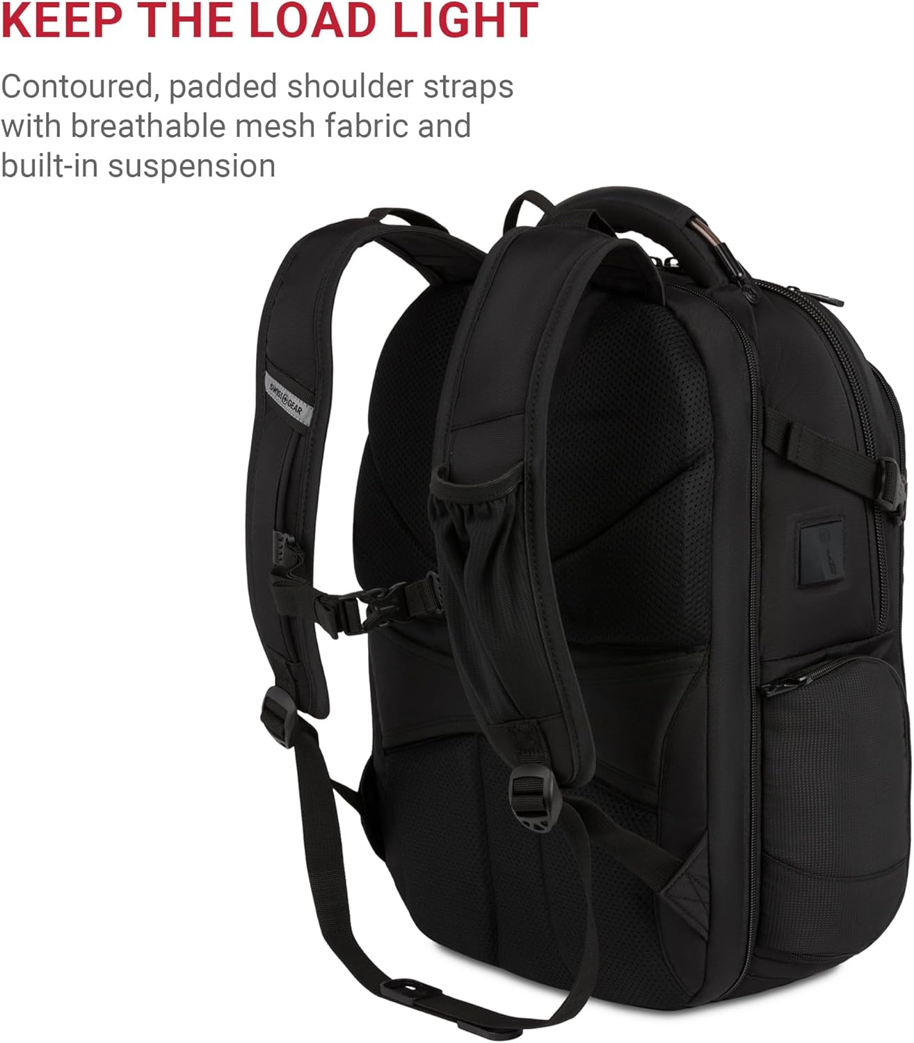 SwissGear Travel Tech Elite Laptop Backpack – Fits Laptops up to 16” – ScanSmart TSA-Friendly Backpack with USB Port, Shoe Compartment & Organizer Pockets – Black - Image 6