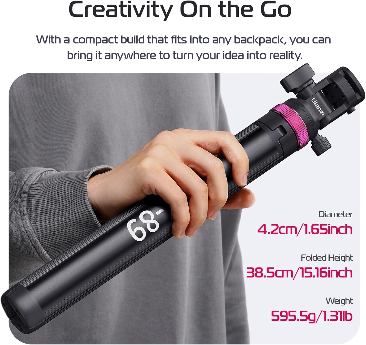ULANZI MT-89 Extendable Tripod Aluminum, 82" Portable Adjustable Light Stand with 1/4" Screw Quick Release, 360° Ball Head Camera Phone Tripod for Camera Video Light Smartphone, Lightweight for Travel - Image 6
