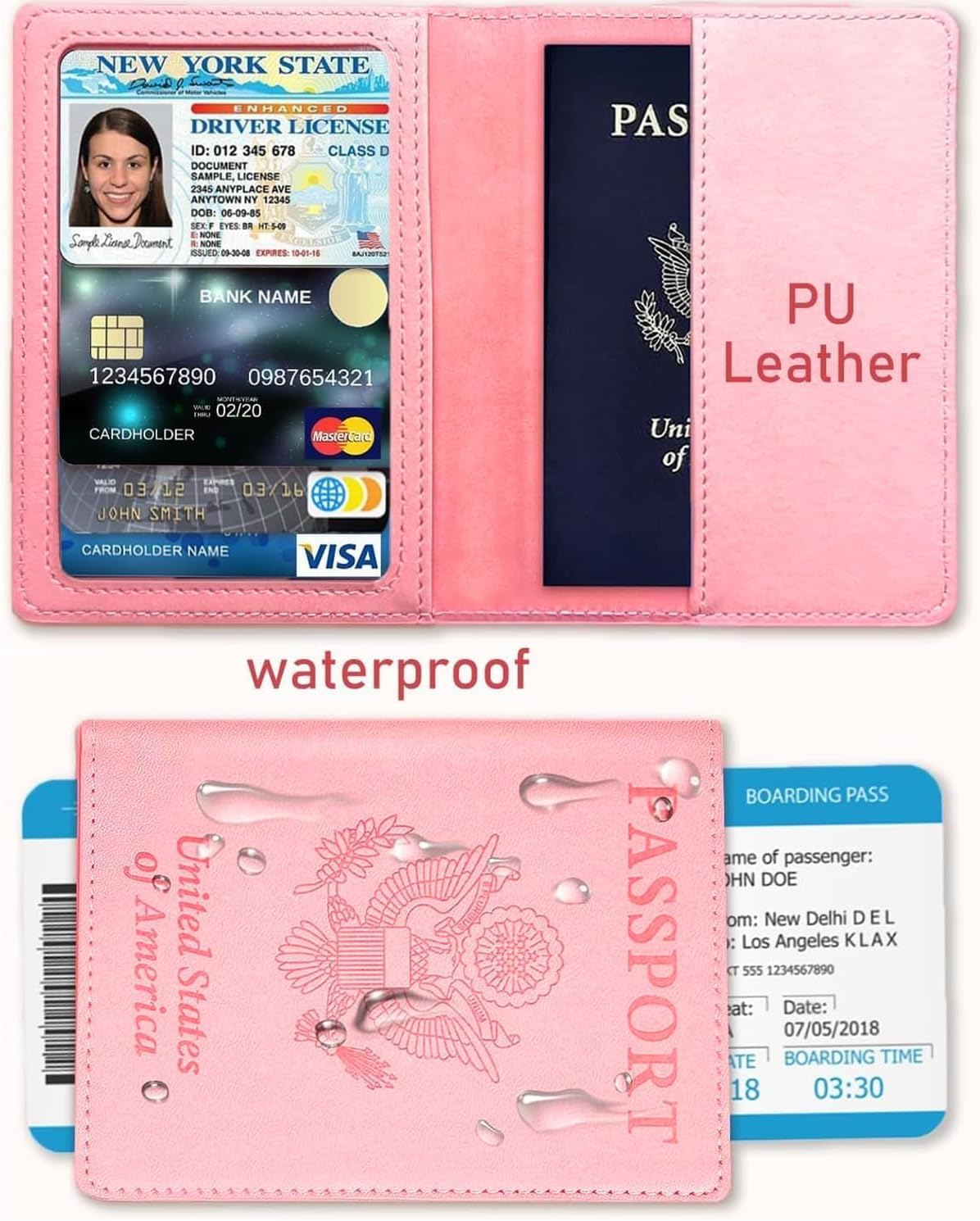 Sizobi Leather Passport Holder Covers, Passport Holder for Travel Women, RFID Blocking Wallet Case, International Travel Must Haves Travel Accessories for Women Men,Cruise Ship Essentials Gifts, Pink - Image 4