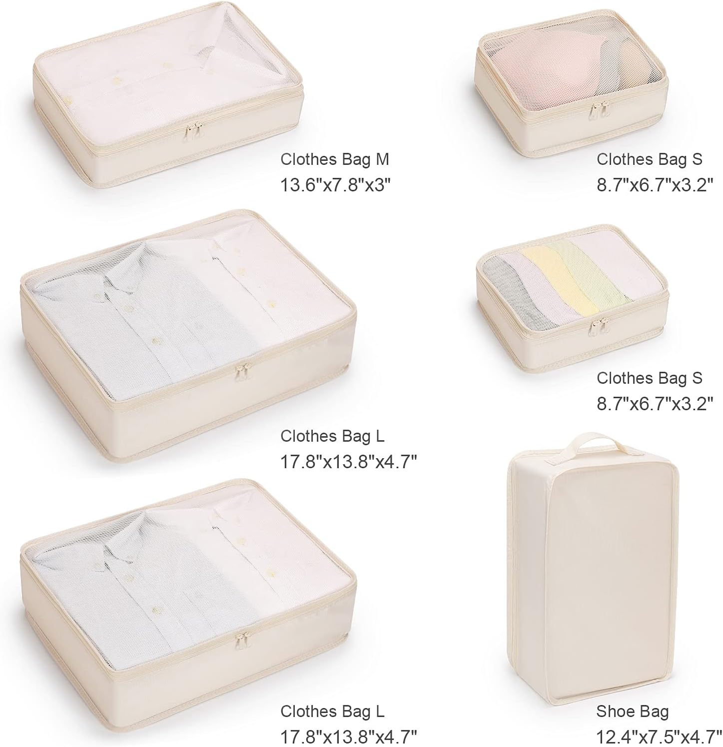 Mossio 6 Set Packing Cubes with Shoe Bag - Lightweight Travel Luggage Suitcase Organizers - Image 7